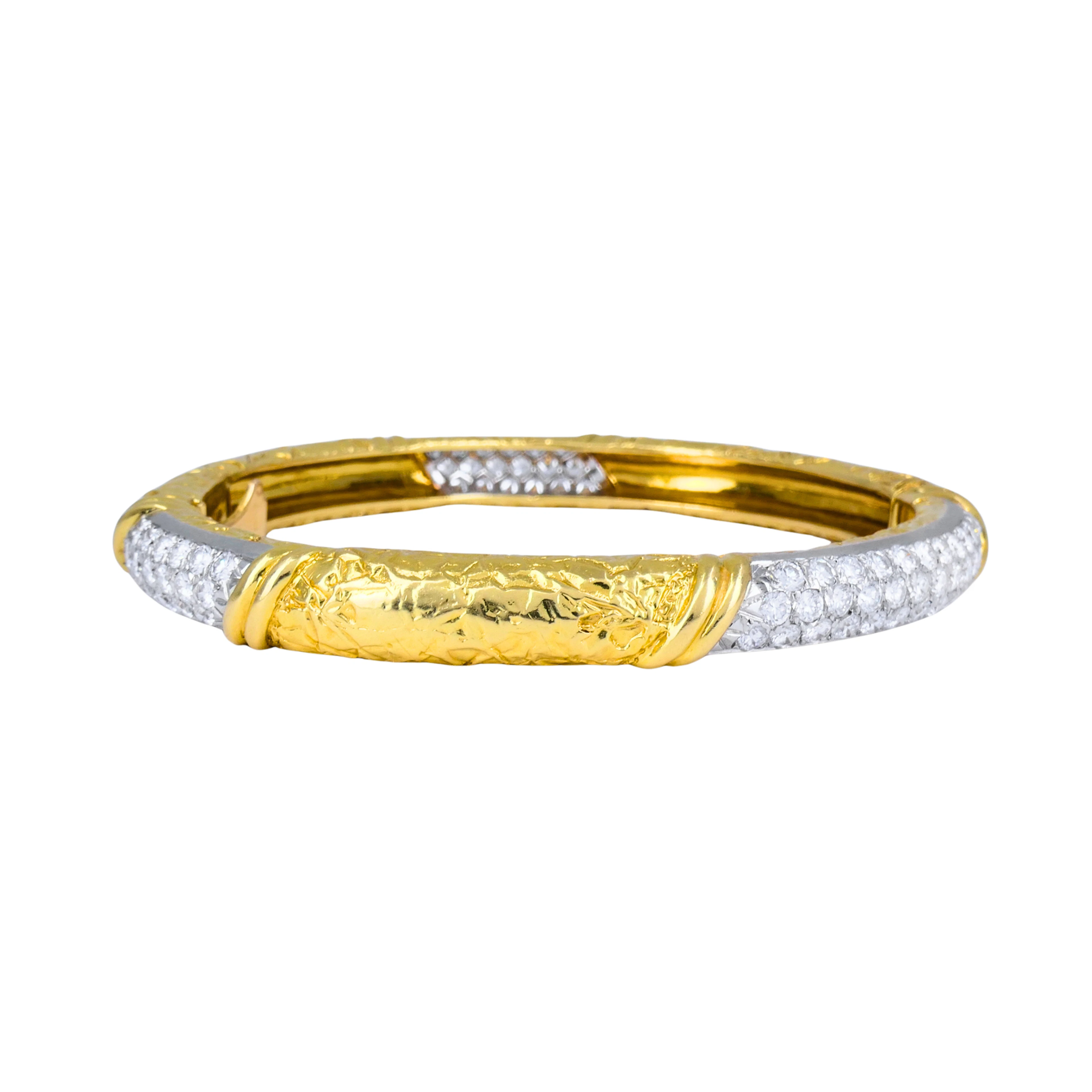 Vintage Gold, Platinum and Diamond Bangle Bracelet