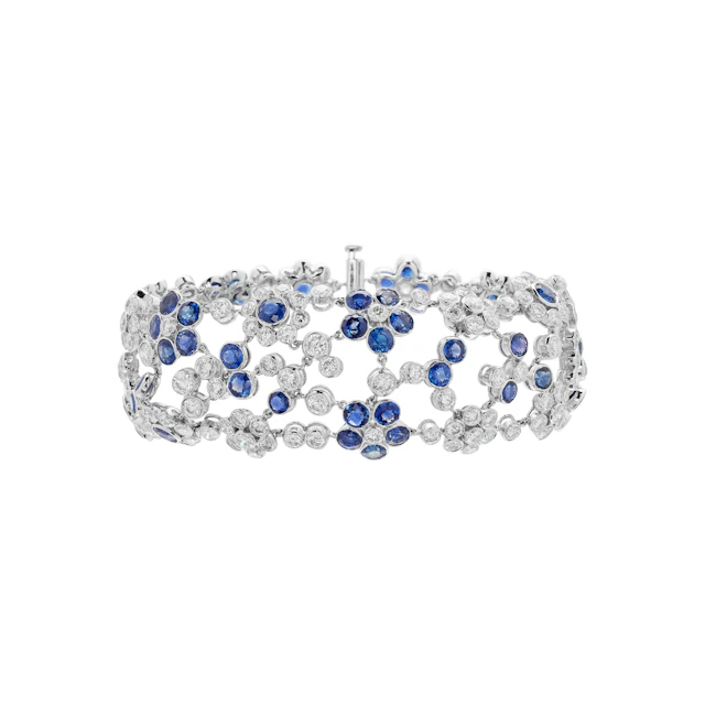 White Gold, Sapphire and Diamond Floral Bracelet