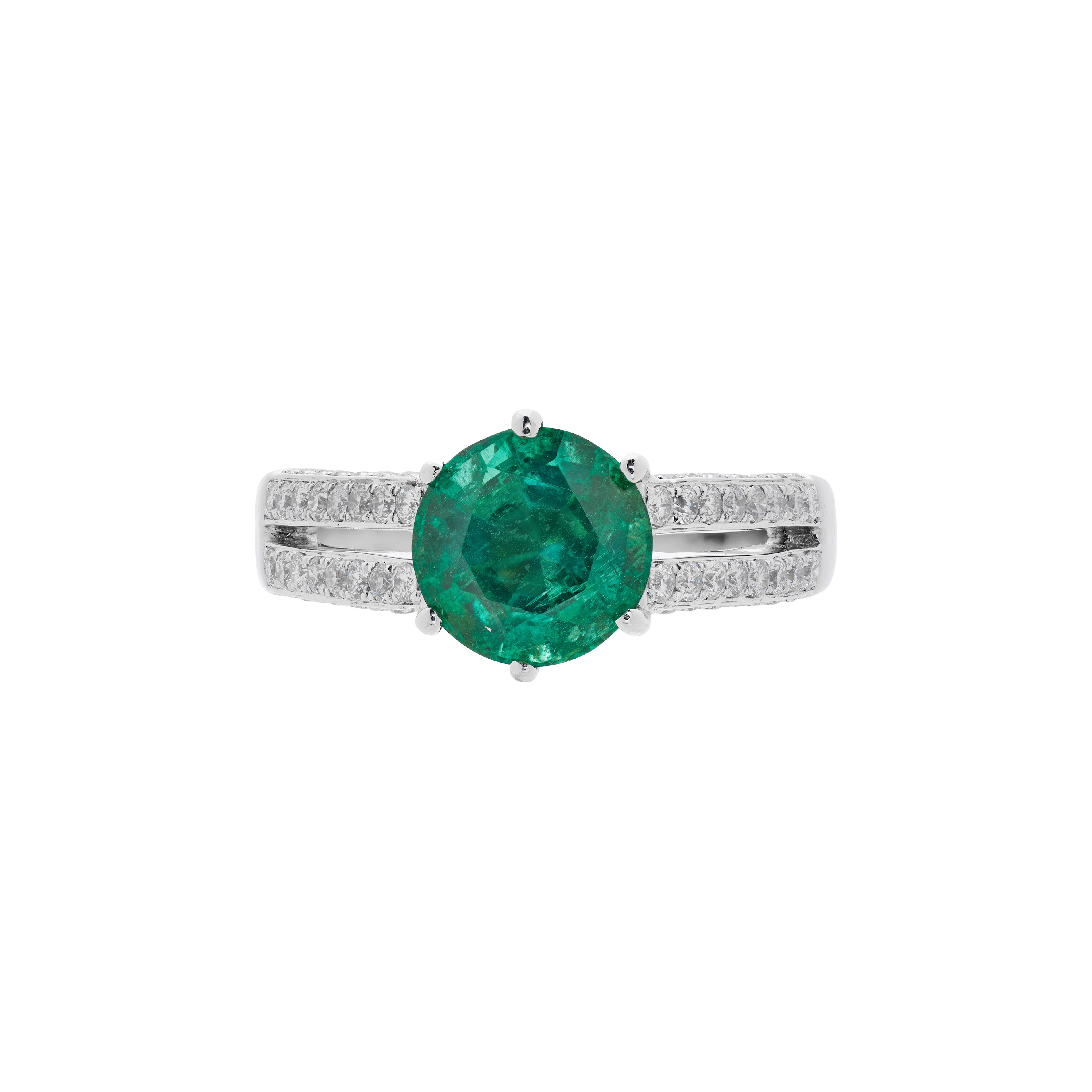 White Gold, 2.06ct Zambian Emerald and Diamond Ring