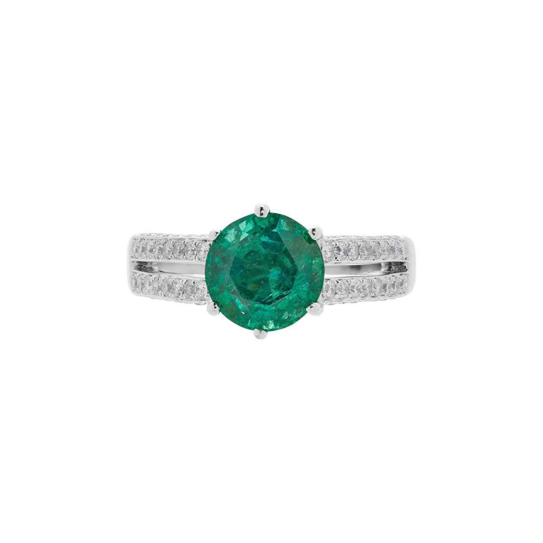White Gold, 2.06ct Zambian Emerald and Diamond Ring