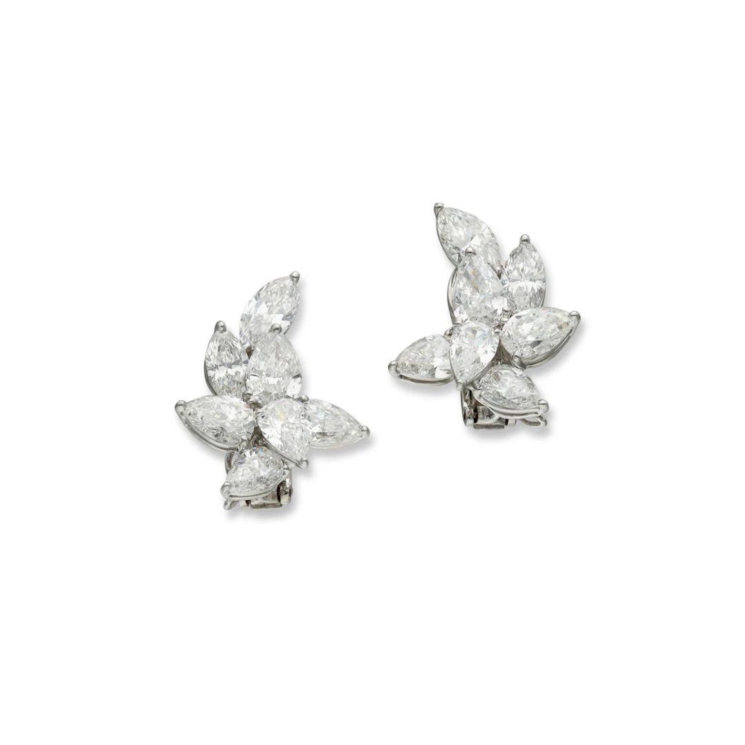 Platinum and 11.60ctw Diamond Cluster Earrings