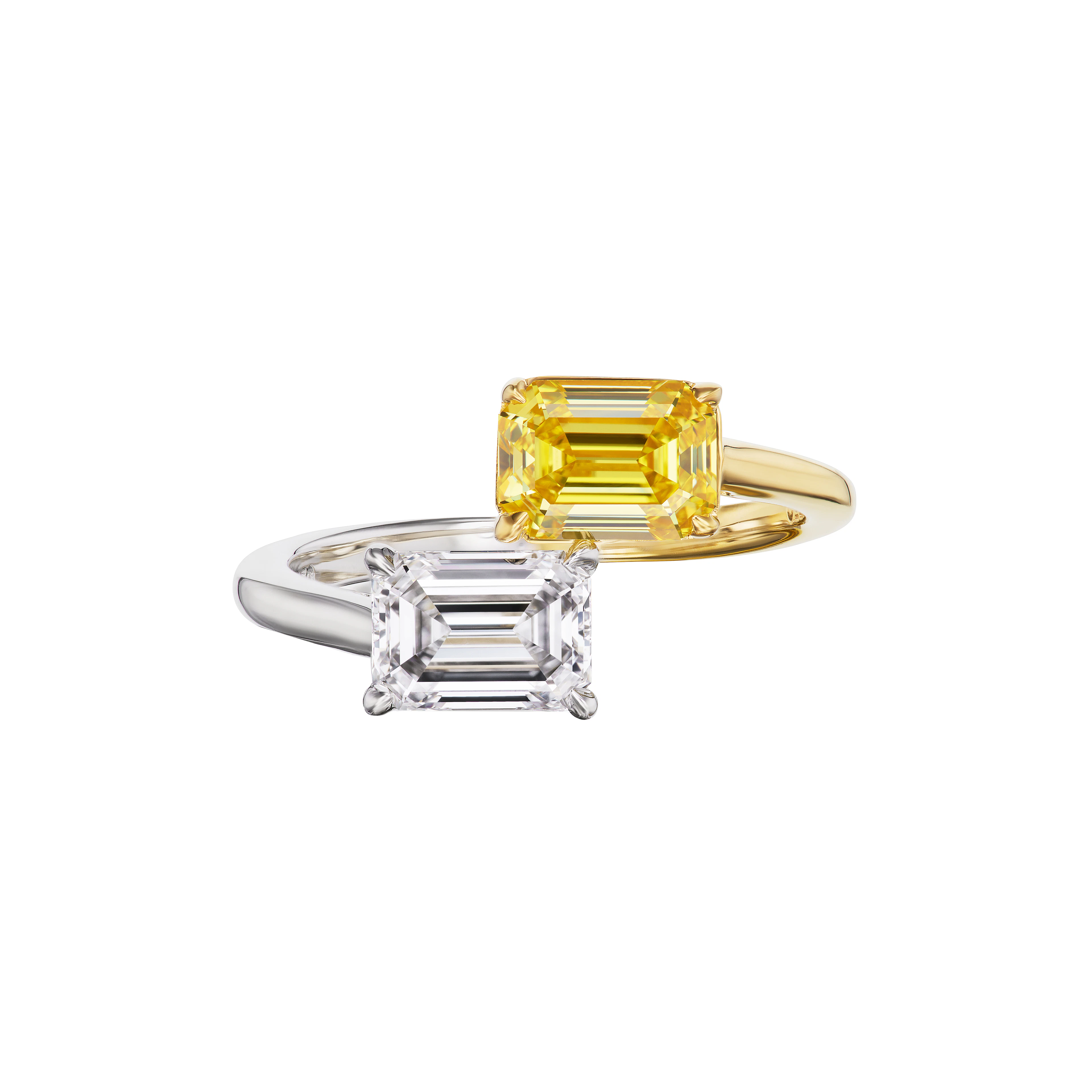 Platinum, Gold, 1.34ct Fancy Vivid Yellow Diamond and Diamond Toi et Moi Ring