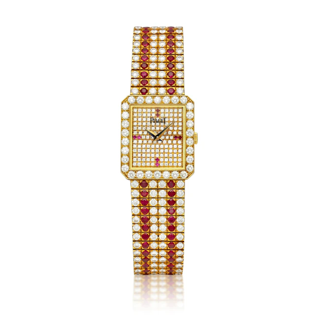 Protocole (Reference 83541). A yellow gold, ruby and diamond-set quartz