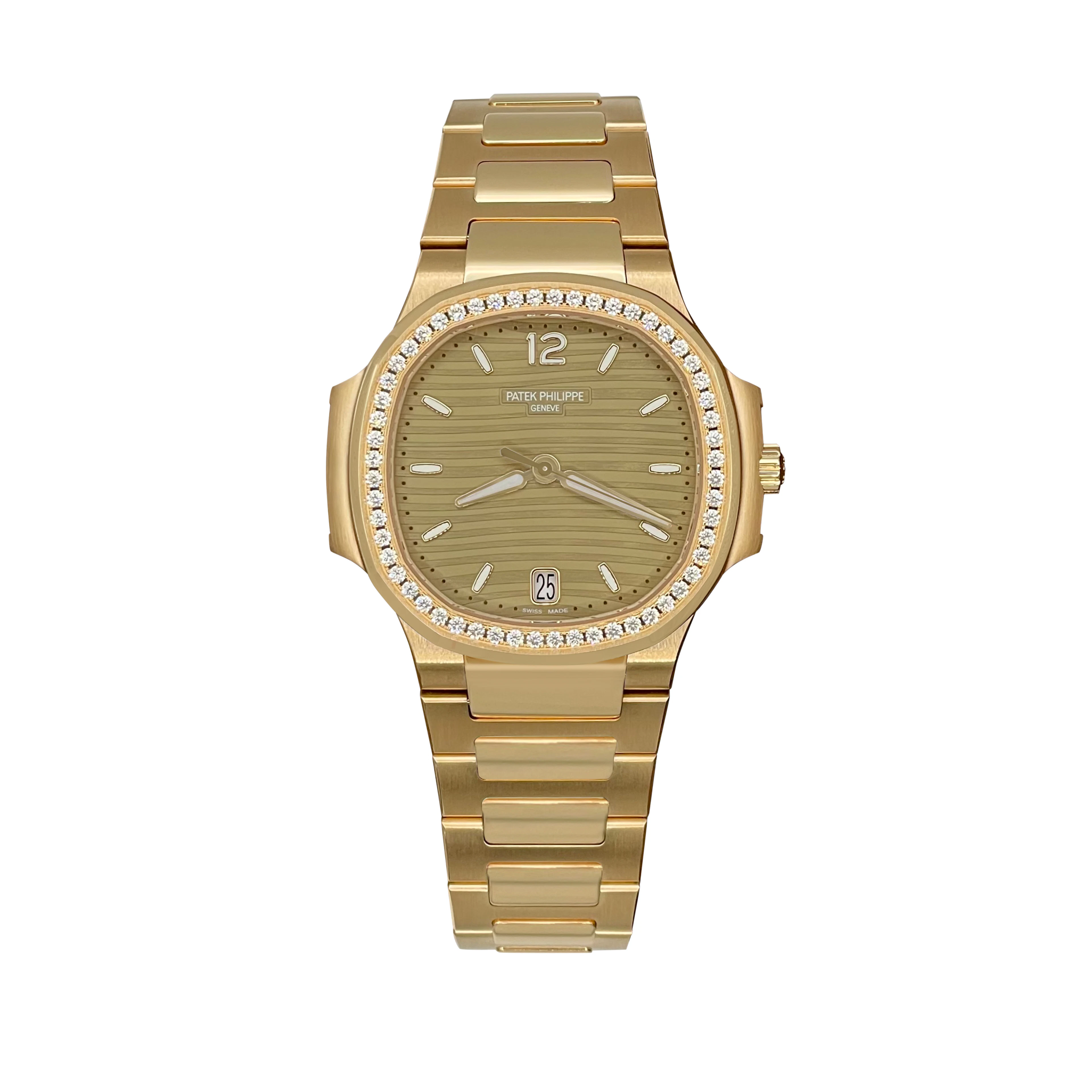 Nautilus (Reference 7118/1200R-010). A 35.2mm rose gold diamond-set