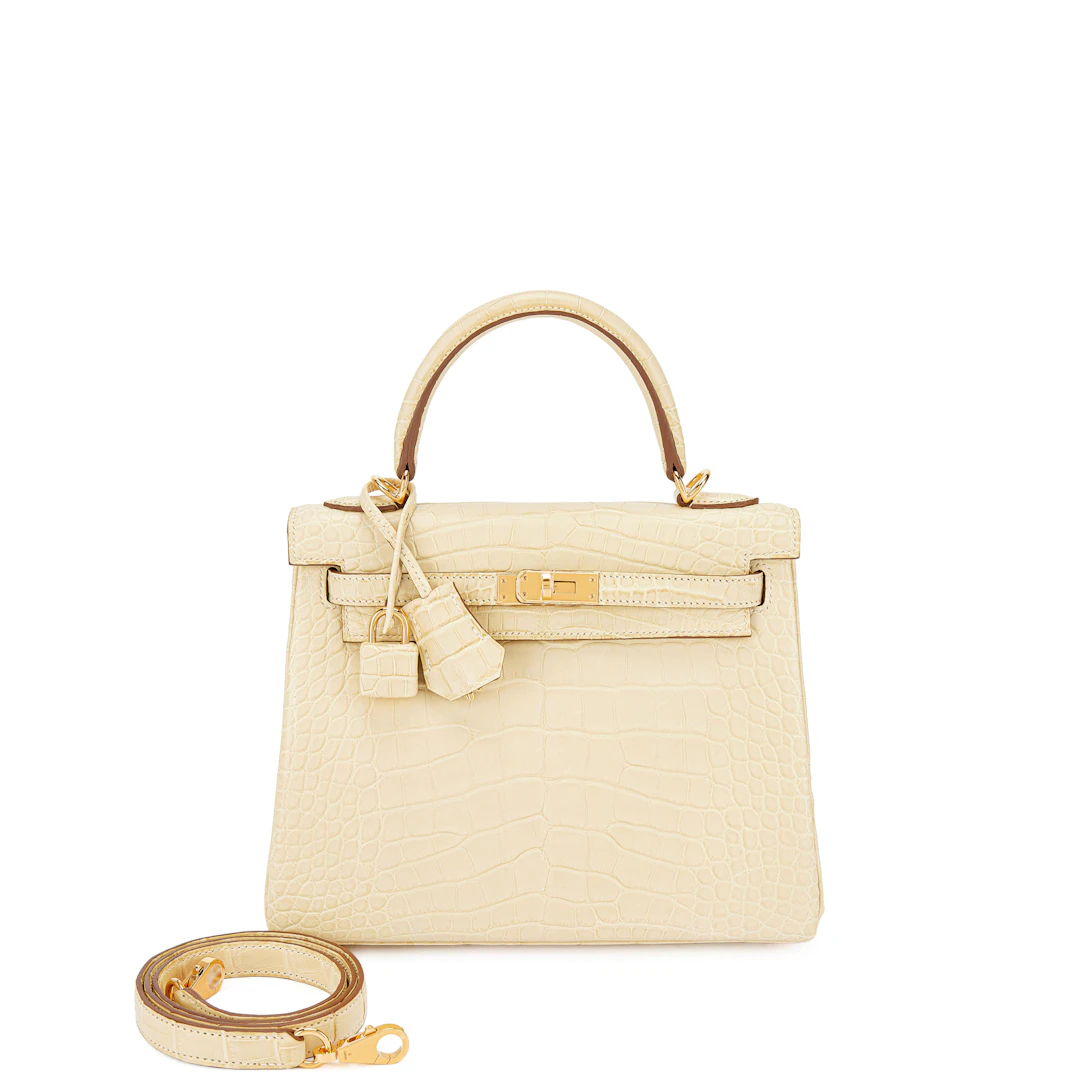 Vanille Matte Alligator Kelly 25 Retournè Gold Hardware, 2024