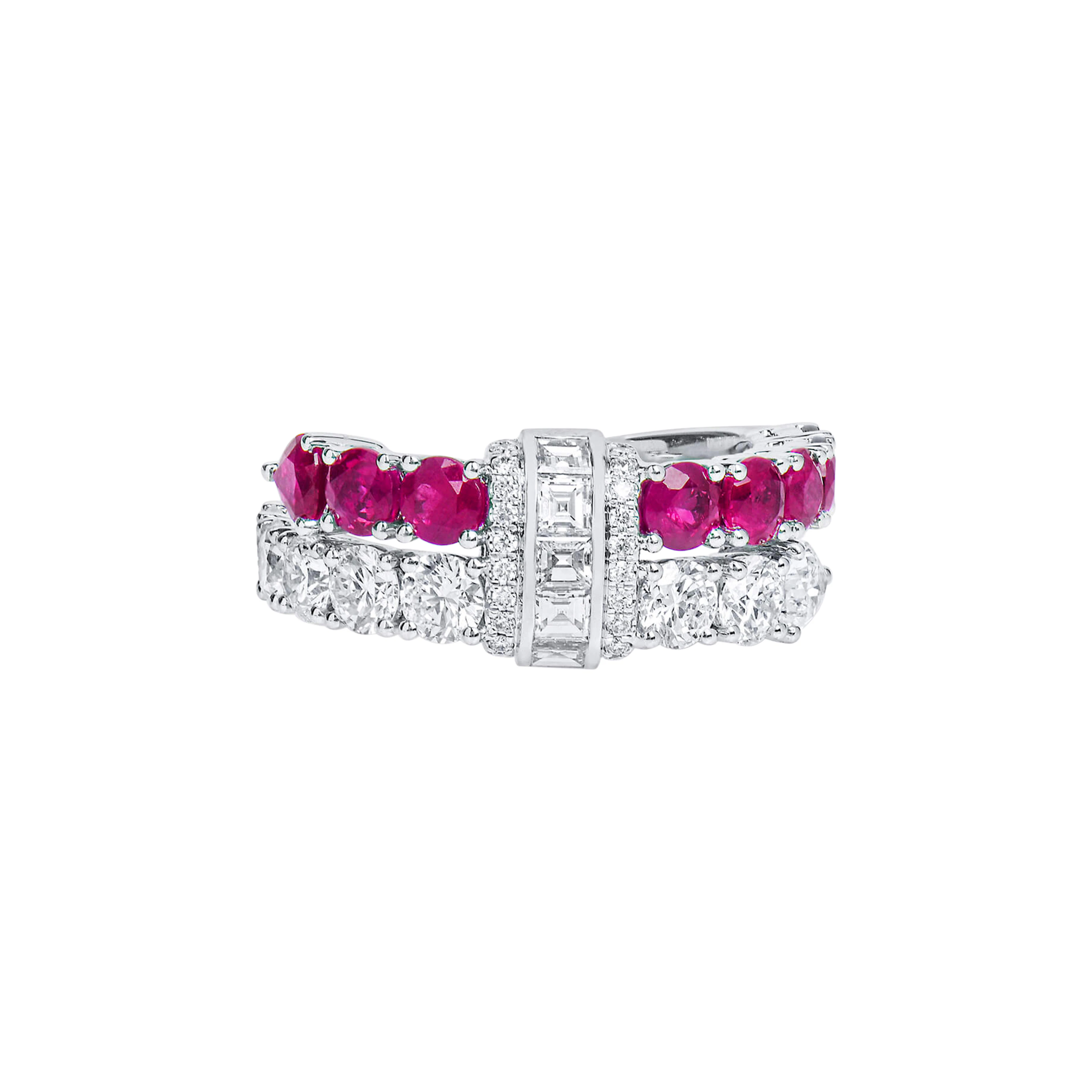 White Gold, Ruby and Diamond Bypass Ring
