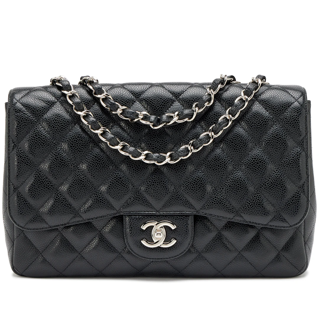 Black Quilted Caviar Classic Jumbo Single Flap Bag Silver Hardware, 2009-2010