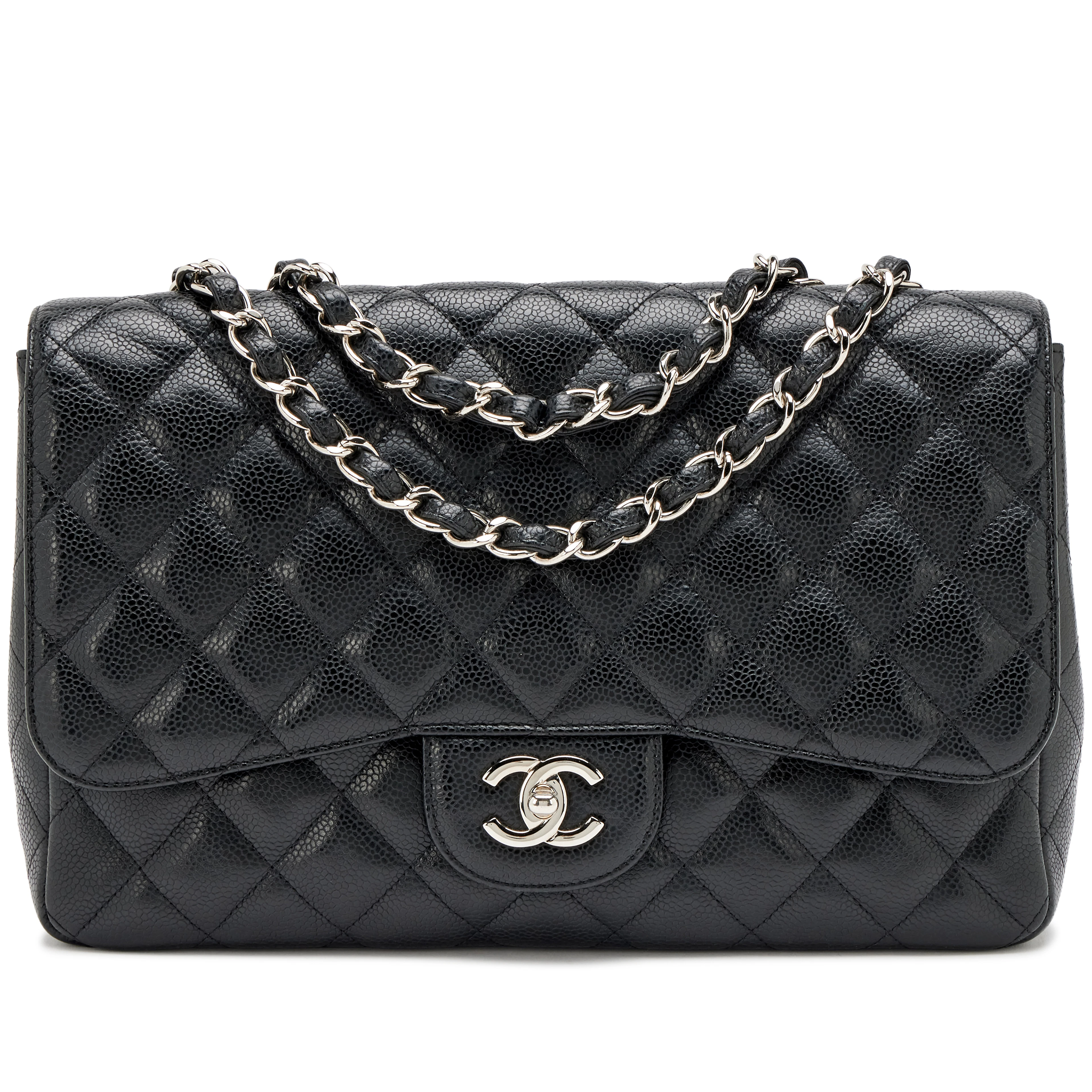 Black Quilted Caviar Classic Jumbo Single Flap Bag Silver Hardware, 2009-2010