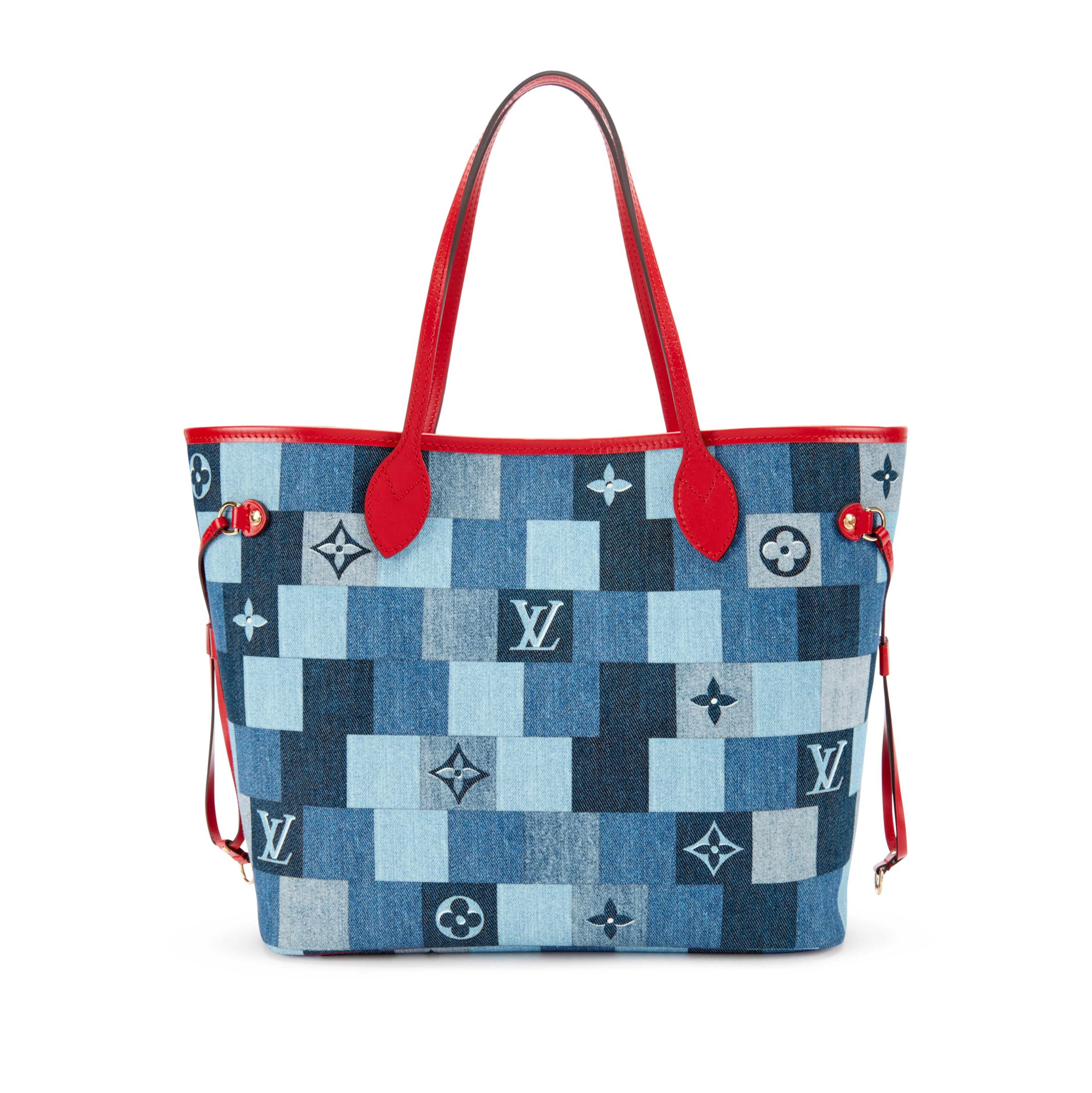 Blue and Red Damier Monogram Patchwork Denim Neverfull MM Gold Hardware, 2019