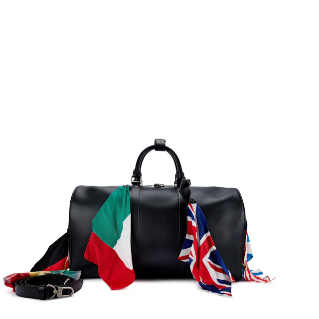 Limited Edition Black Calfskin Flags Keepall Bandoulière 50 Silver