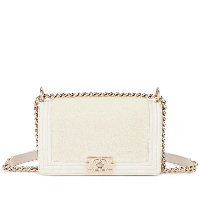 White Shearling and Calfskin Medium Boy Bag Light Gold Hardware, 2016-17