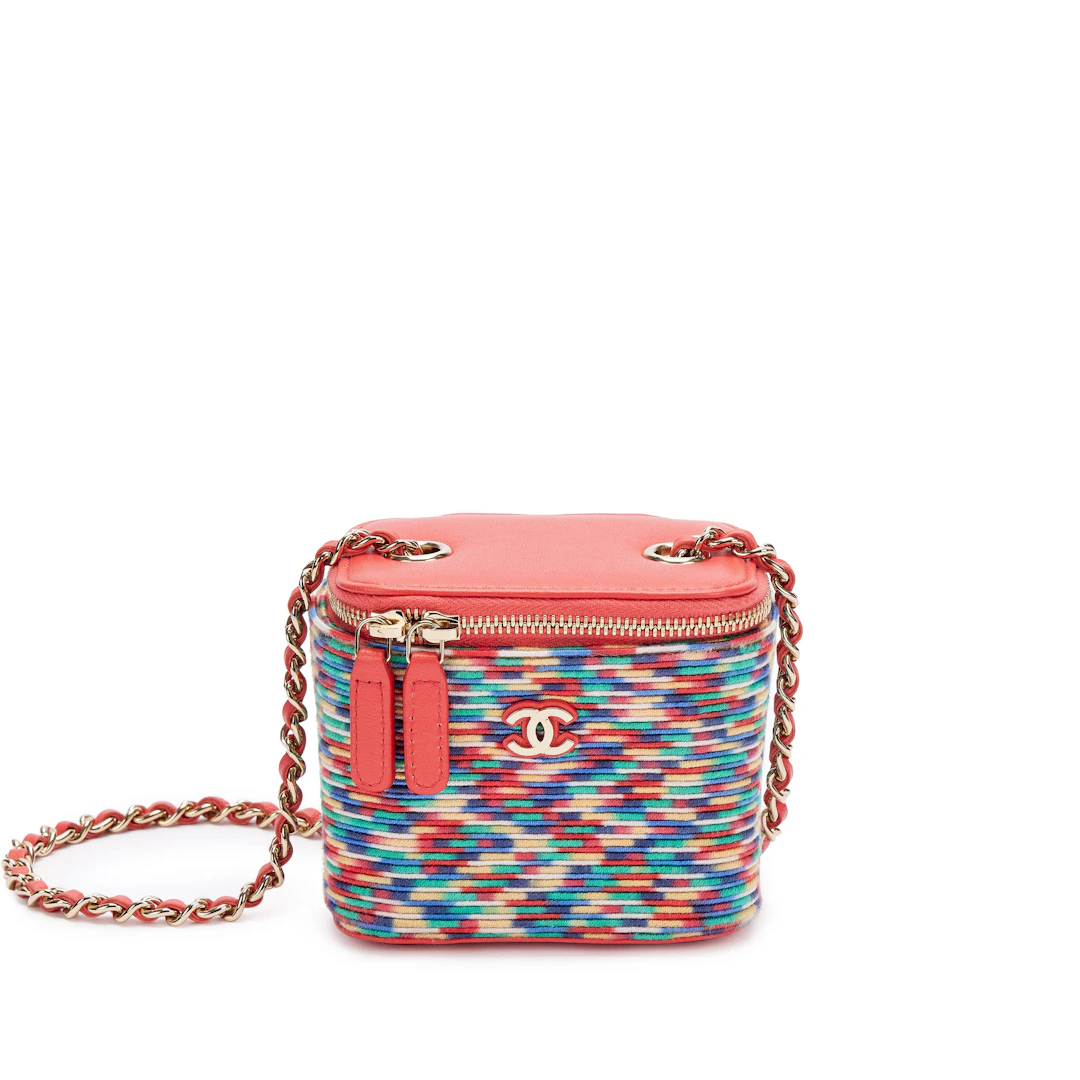 Multicolor Thread and Lambskin Micro Vanity Case Gold Hardware, 2021