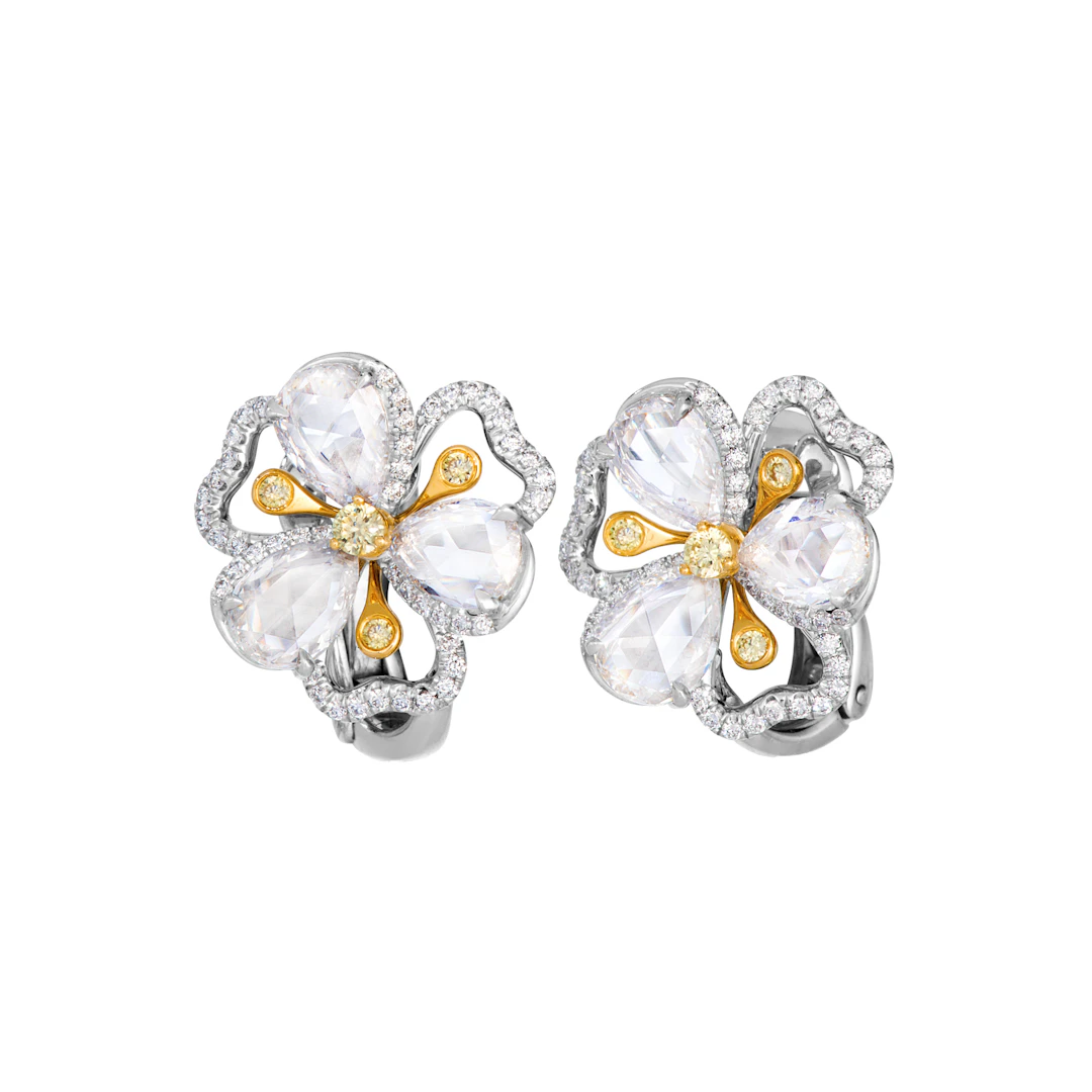 Platinum, Gold, Yellow Diamond and Diamond Earclips