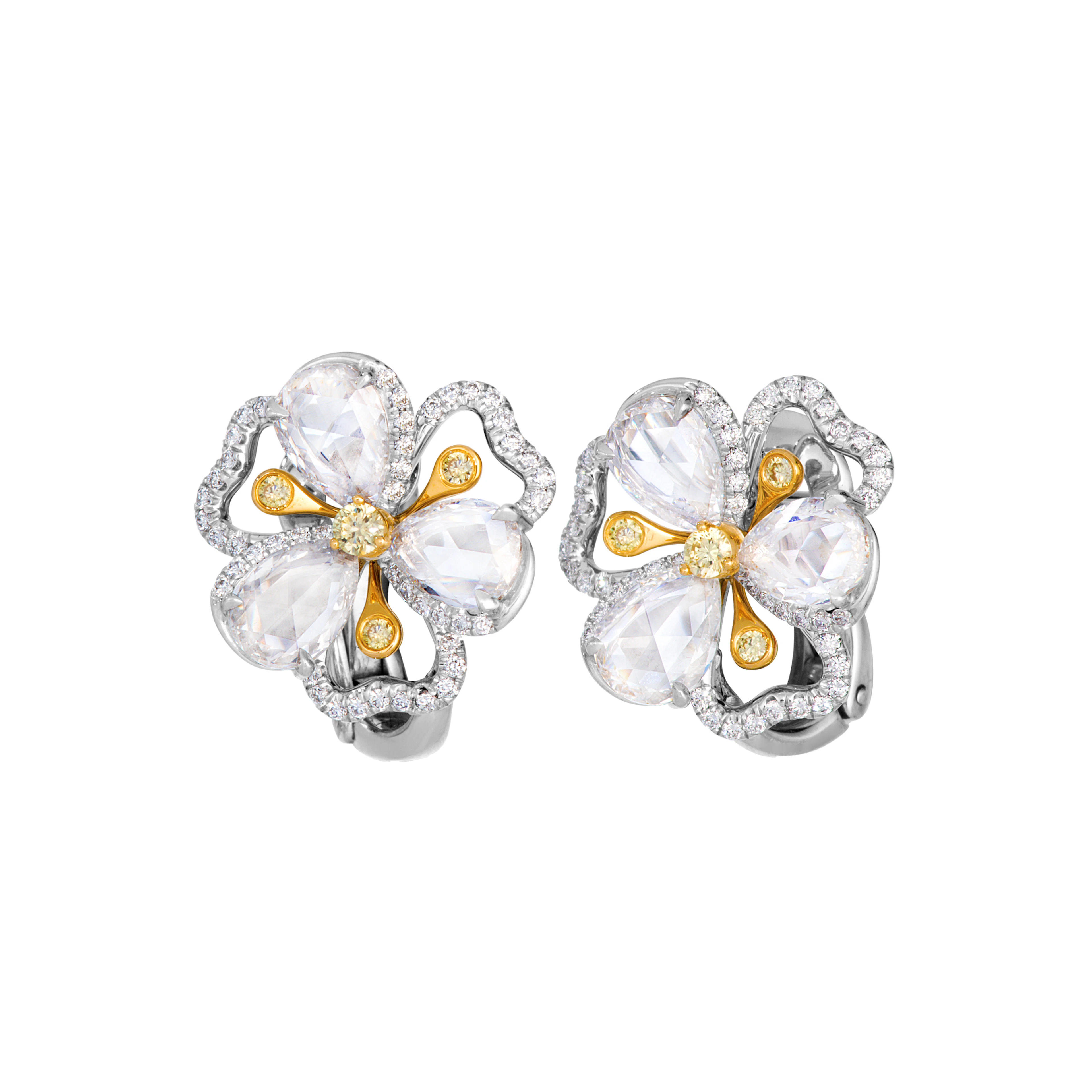 Platinum, Gold, Yellow Diamond and Diamond Earclips