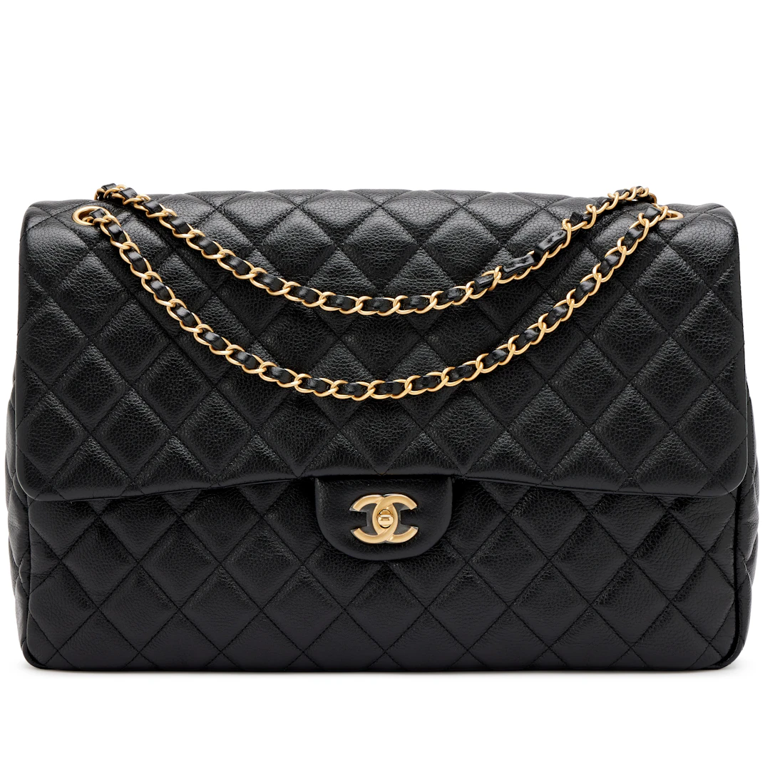 Black Quilted Grained Calfskin XXL Classic Airline Travel Flap Bag