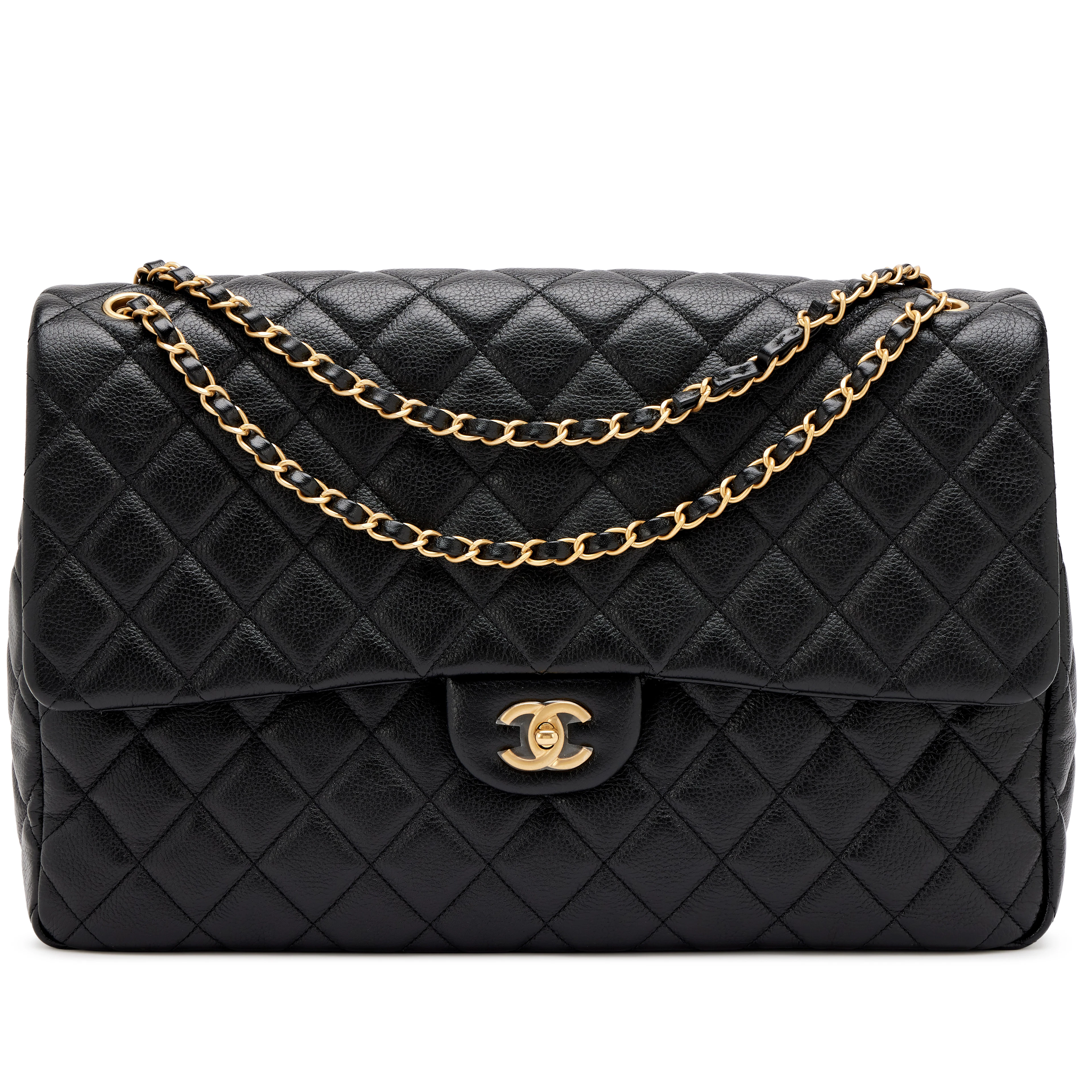 Black Quilted Grained Calfskin XXL Classic Airline Travel Flap Bag