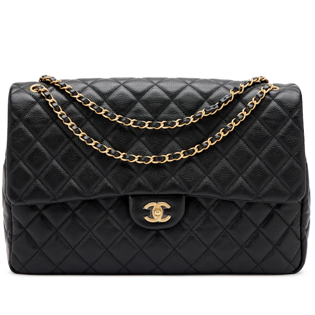 Black Quilted Grained Calfskin XXL Classic Airline Travel Flap Bag