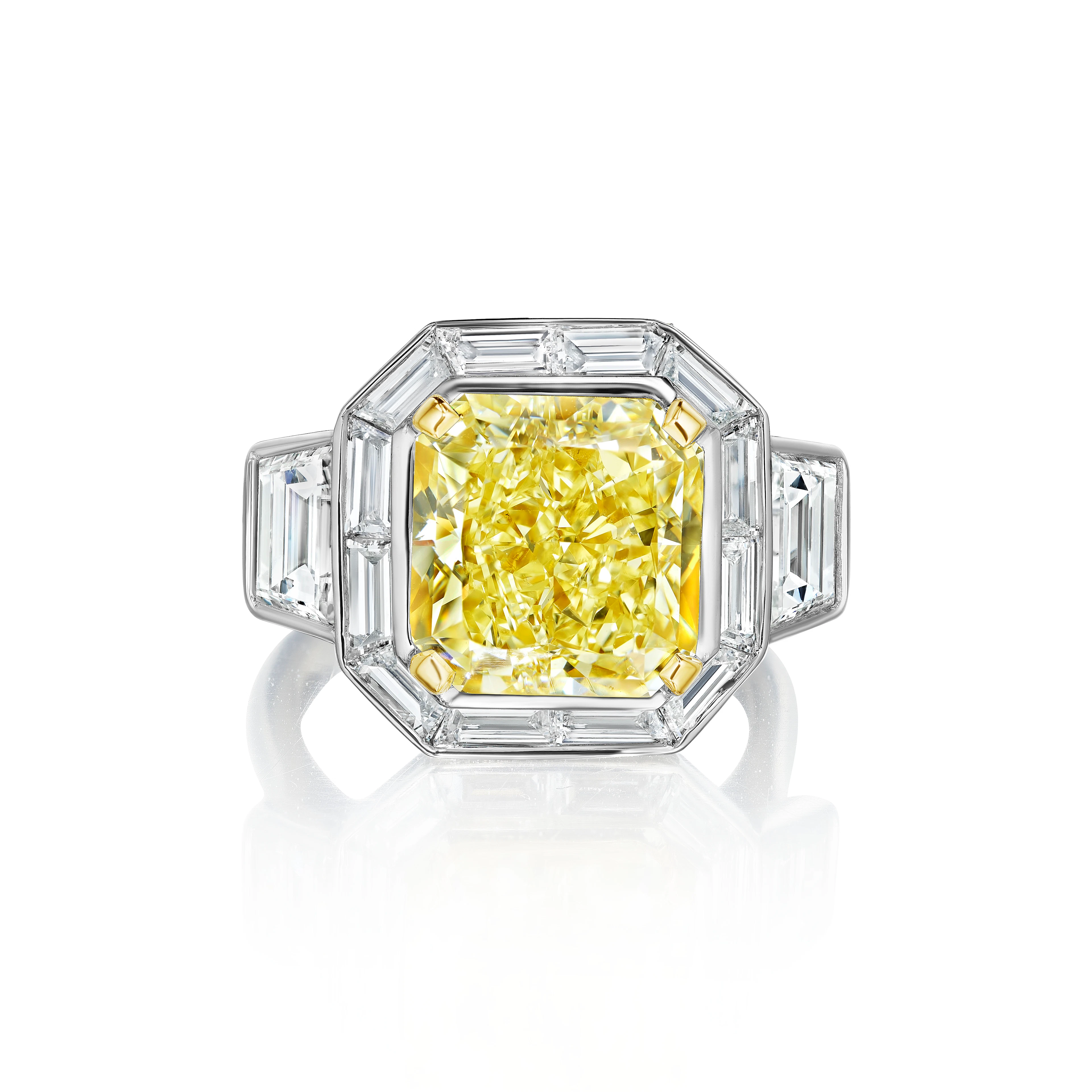 Platinum, Gold, 7.43ct Radiant Cut Fancy Light Yellow Diamond and