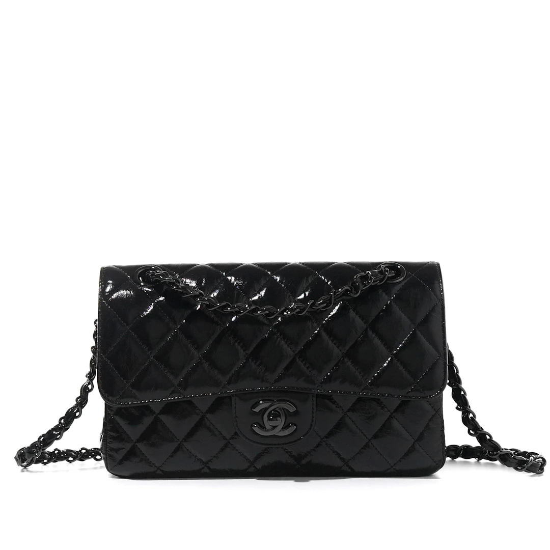 So Black Shiny Quilted Calfskin Small Timeless Double Flap Black Hardware, 2020
