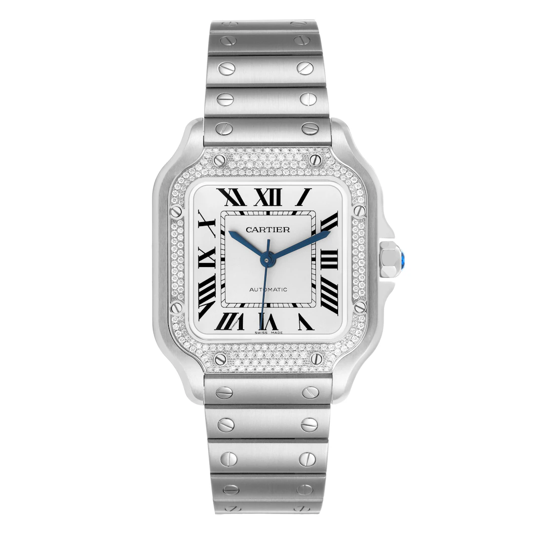 Santos de Cartier (Reference W4SA0005). A 35.1mm stainless steel diamond-set