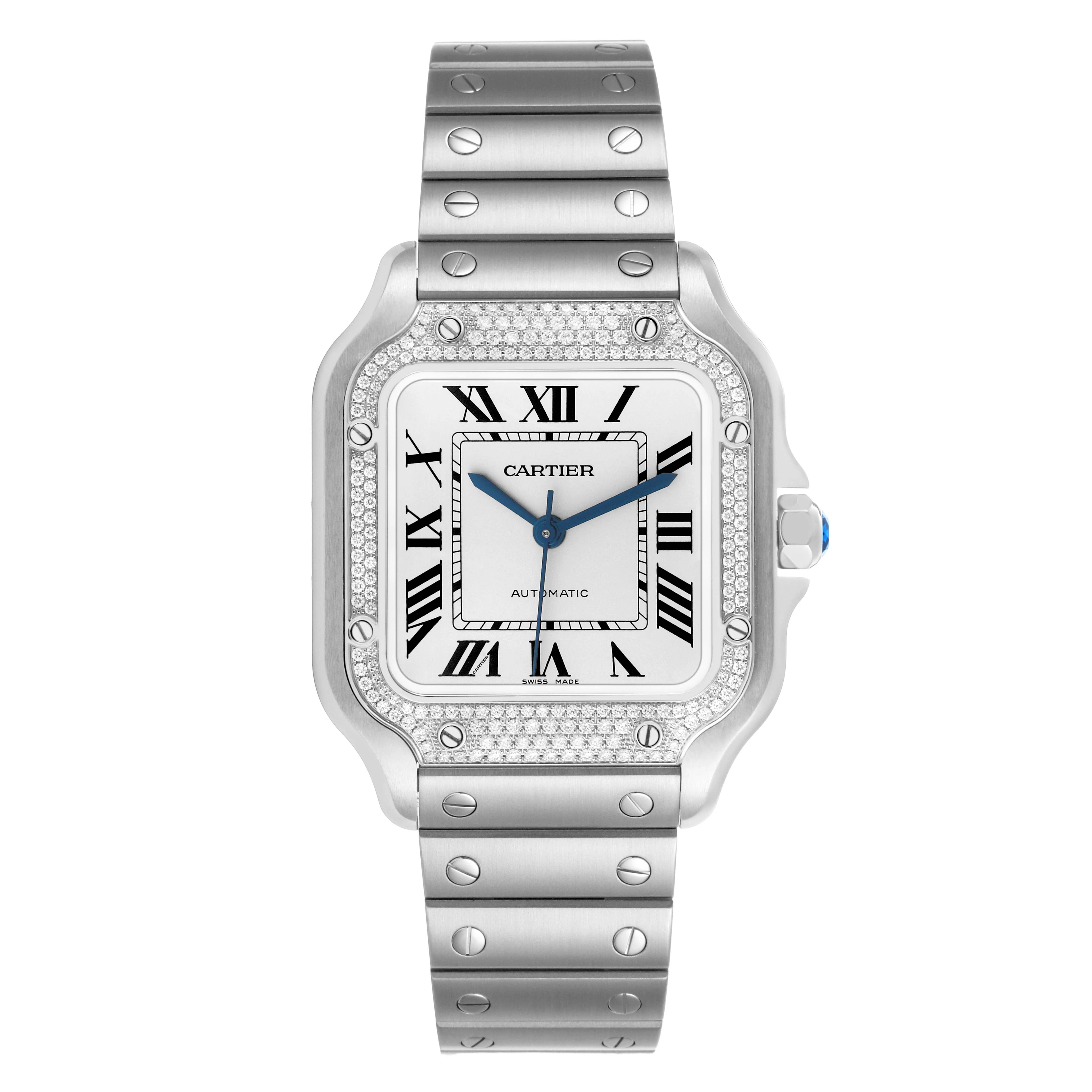 Santos de Cartier (Reference W4SA0005). A 35.1mm stainless steel diamond-set