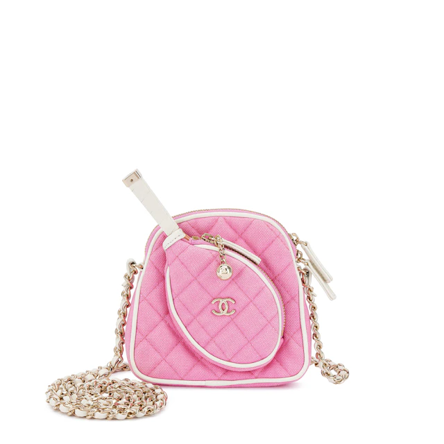 Limited Edition Pink Quilted Fabric Tennis Racquet Mirror Bag Pale