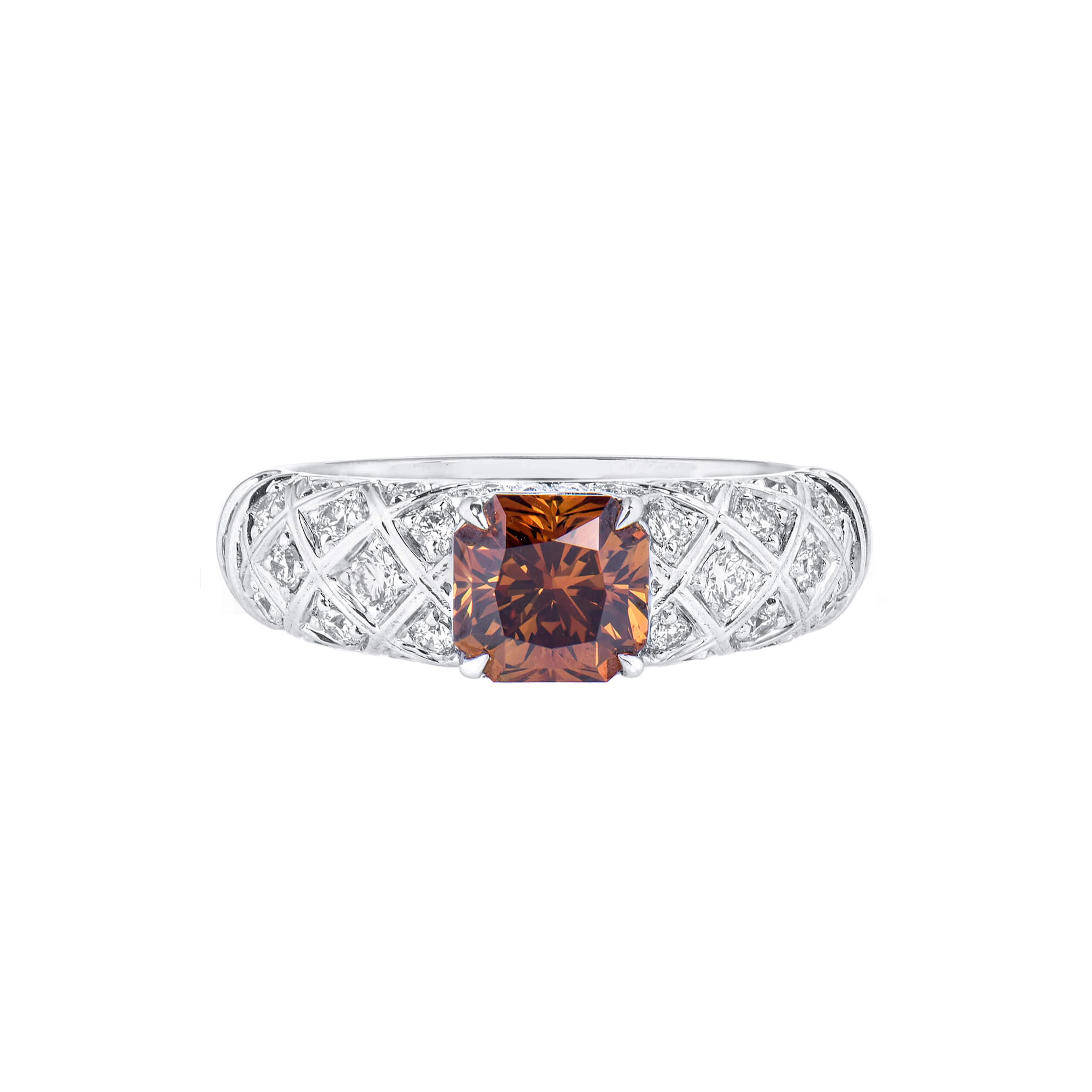 White Gold, 1.25ct Radiant Cut Fancy Deep Yellowish Orange Diamond