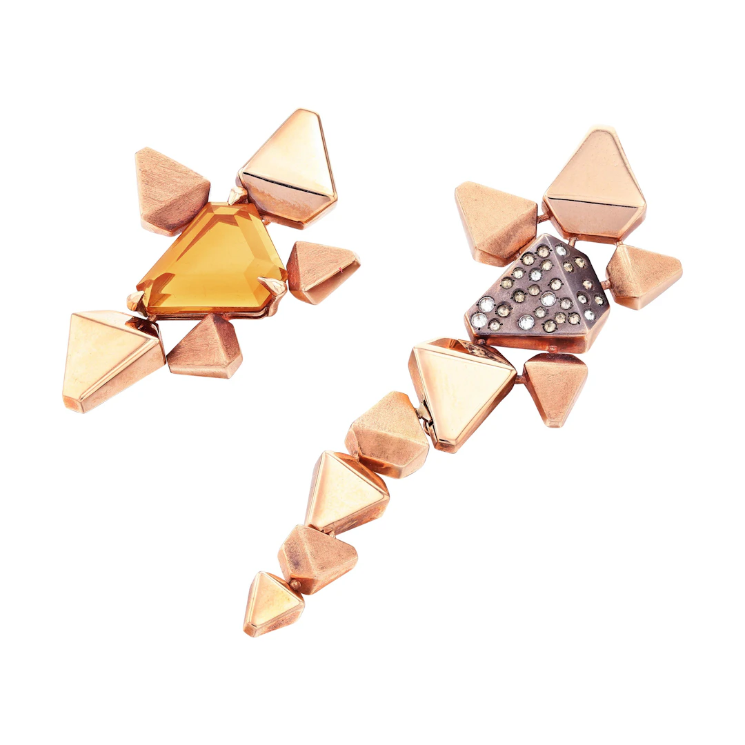 Boucles d’oreille diamants et citrine, "Gaia" | Citrine and diamond