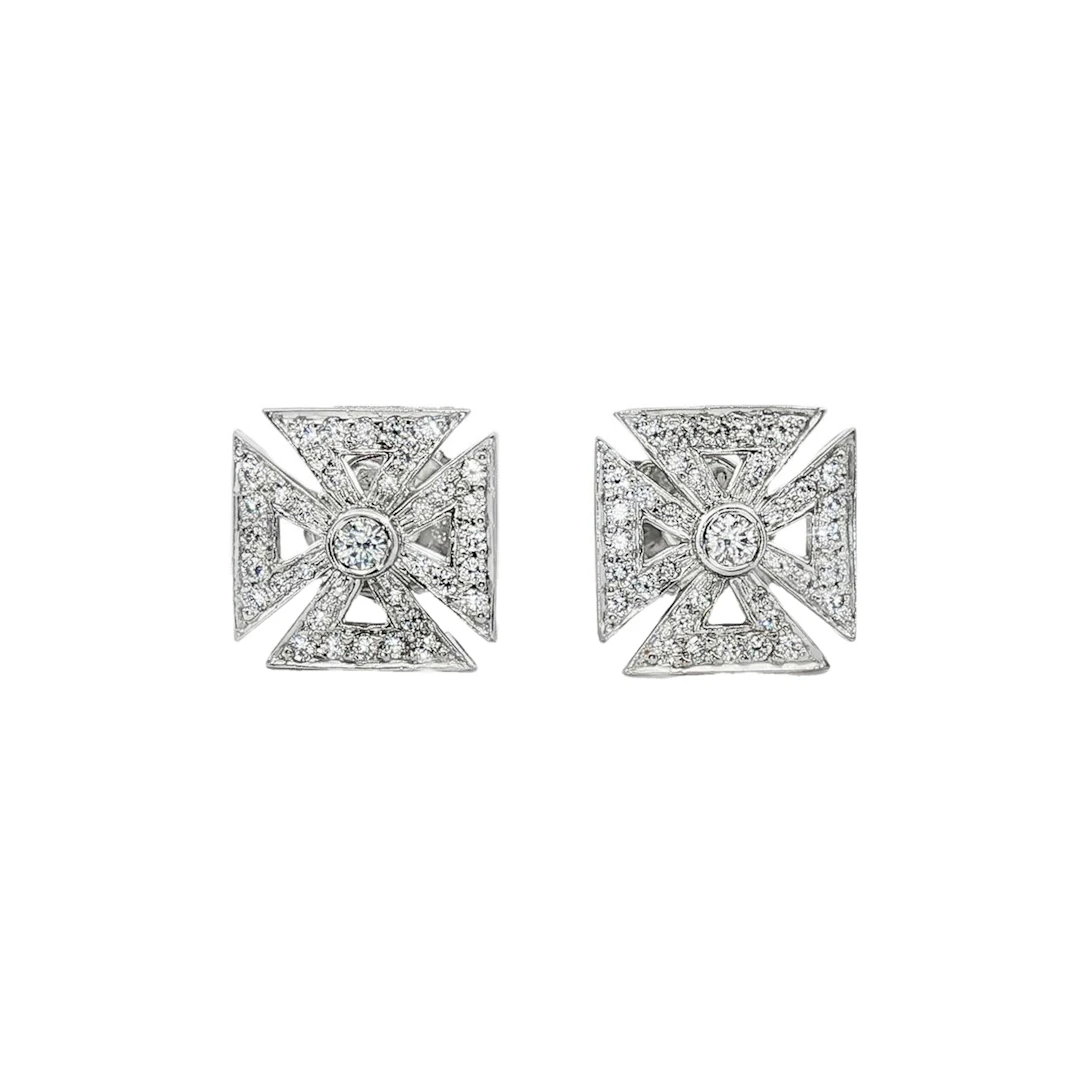 Platinum and Diamond Maltese Cross Stud Earrings
