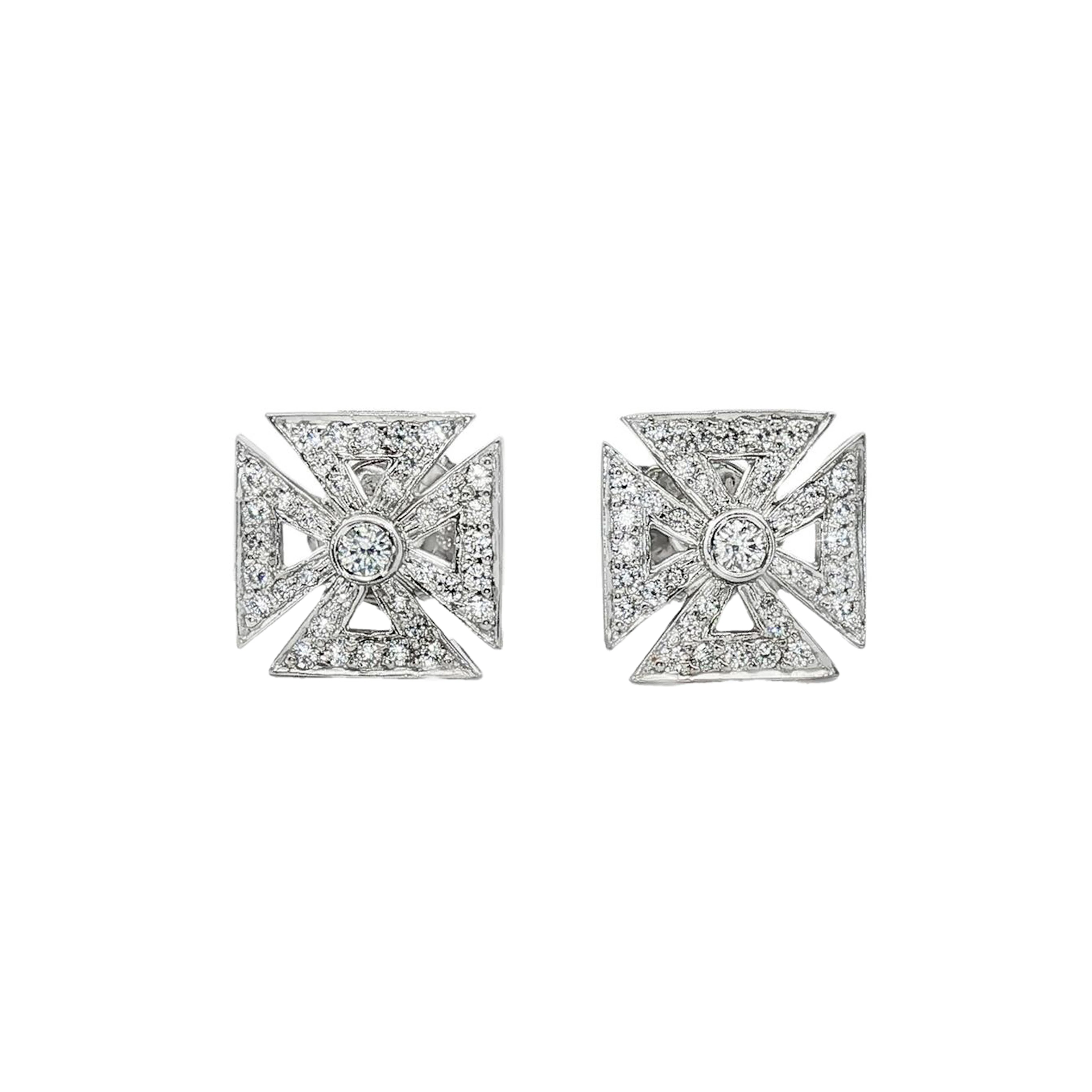 Platinum and Diamond Maltese Cross Stud Earrings