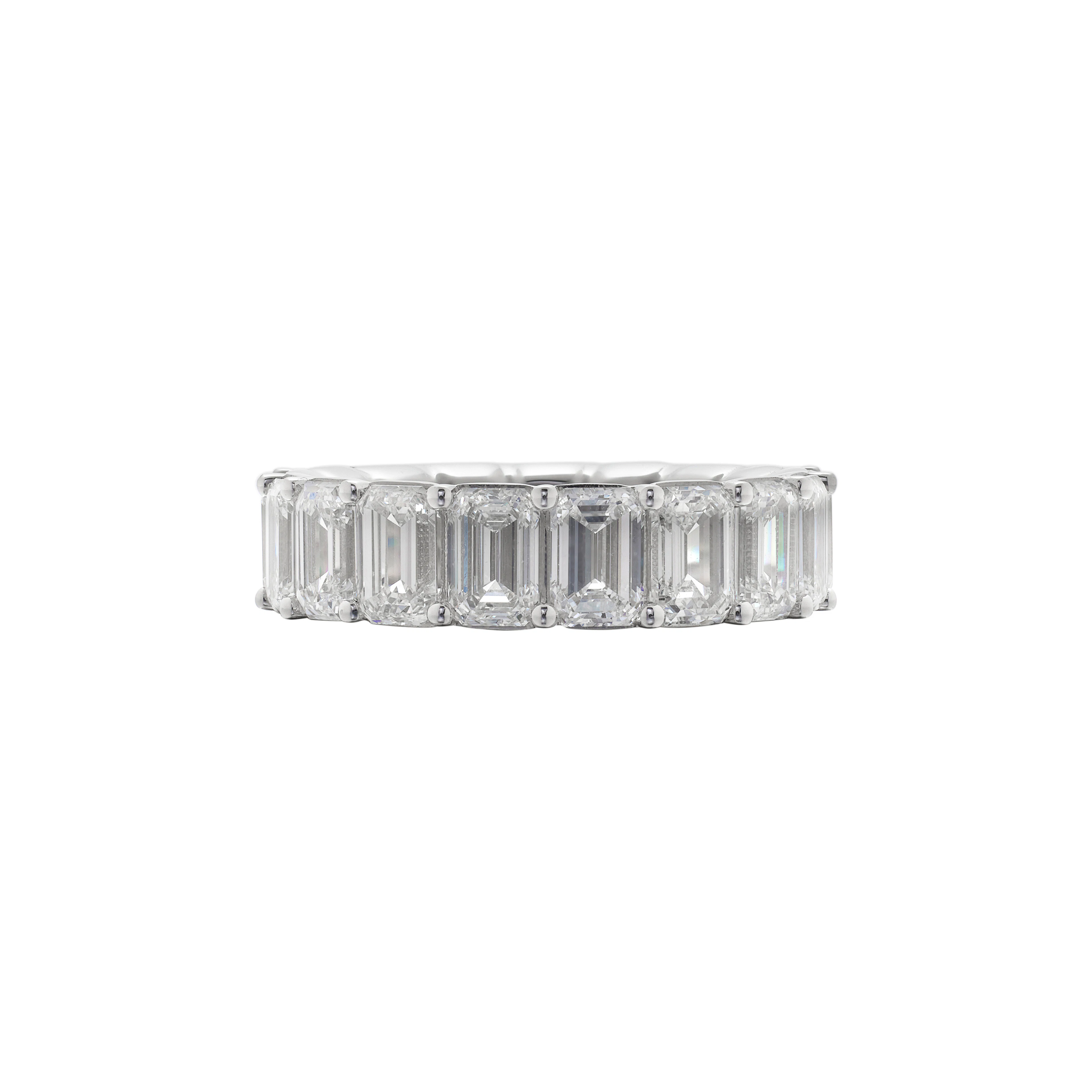 White Gold and 10.00-14.99ctw Emerald Cut Diamond Eternity Band Ring
