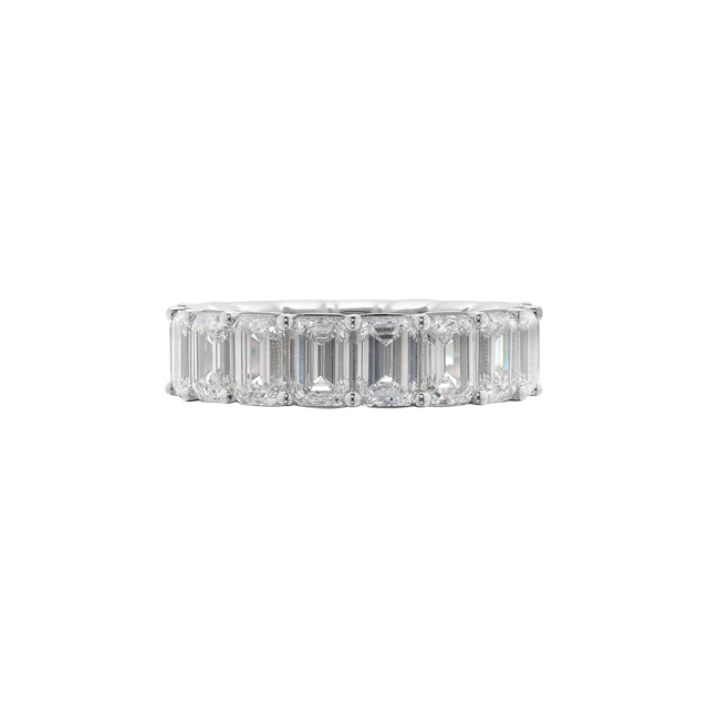 White Gold and 10.00-14.99ctw Emerald Cut Diamond Eternity Band Ring