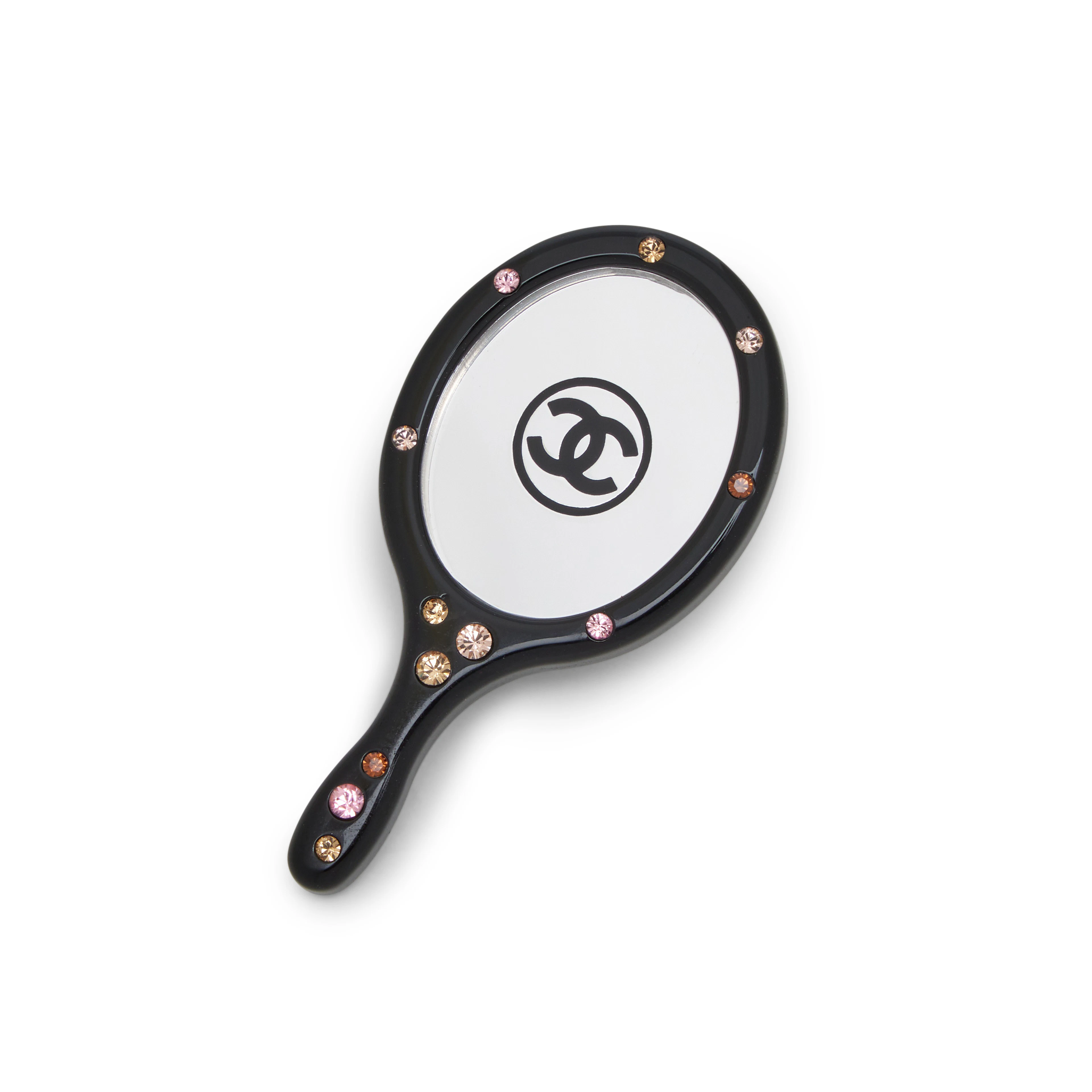 Black Tortoiseshell and Multicolor Rhinestone Miniature Cosmetic Mirror