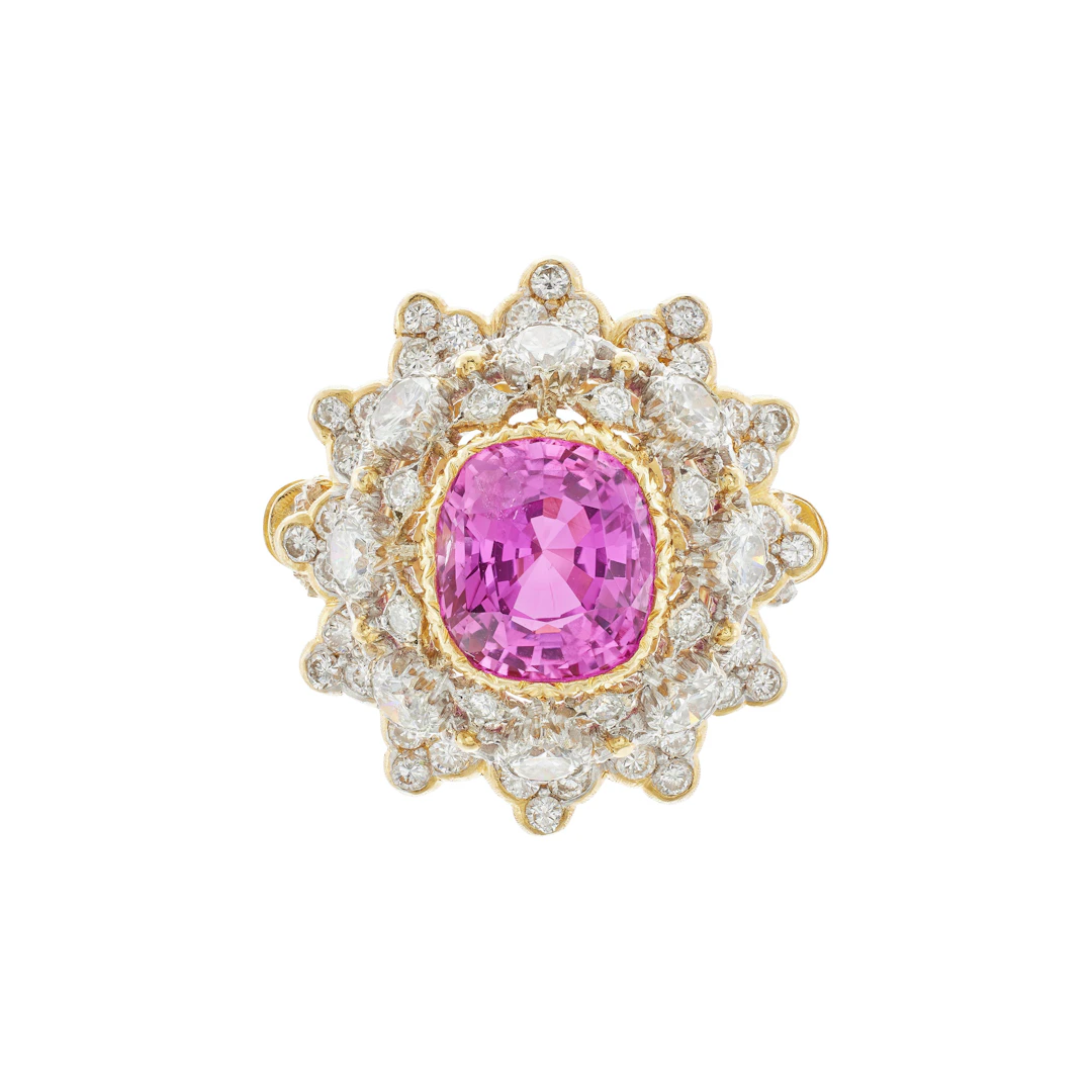 Vintage Gold, White Gold, 3.20ct Ceylon Pink Sapphire and Diamond Ring