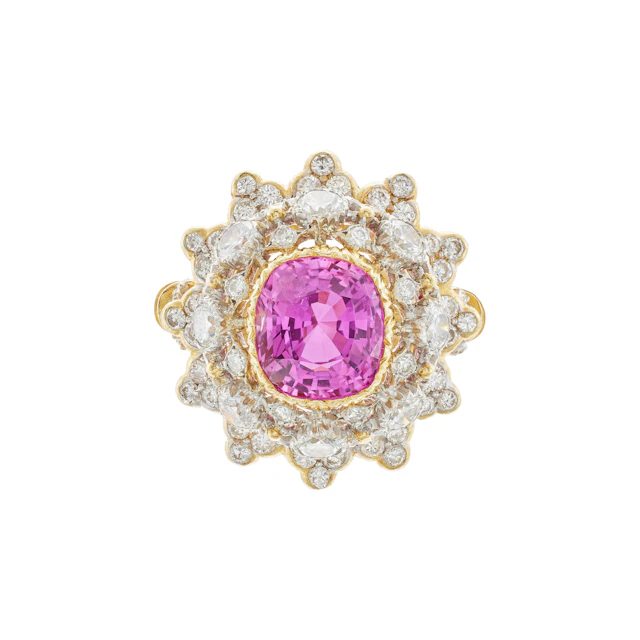 Vintage Gold, White Gold, 3.20ct Ceylon Pink Sapphire and Diamond Ring