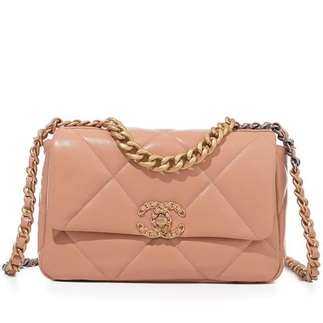 Coral Quilted Lambskin Small Chanel 19 Flap Gold and Ruthenium Hardware