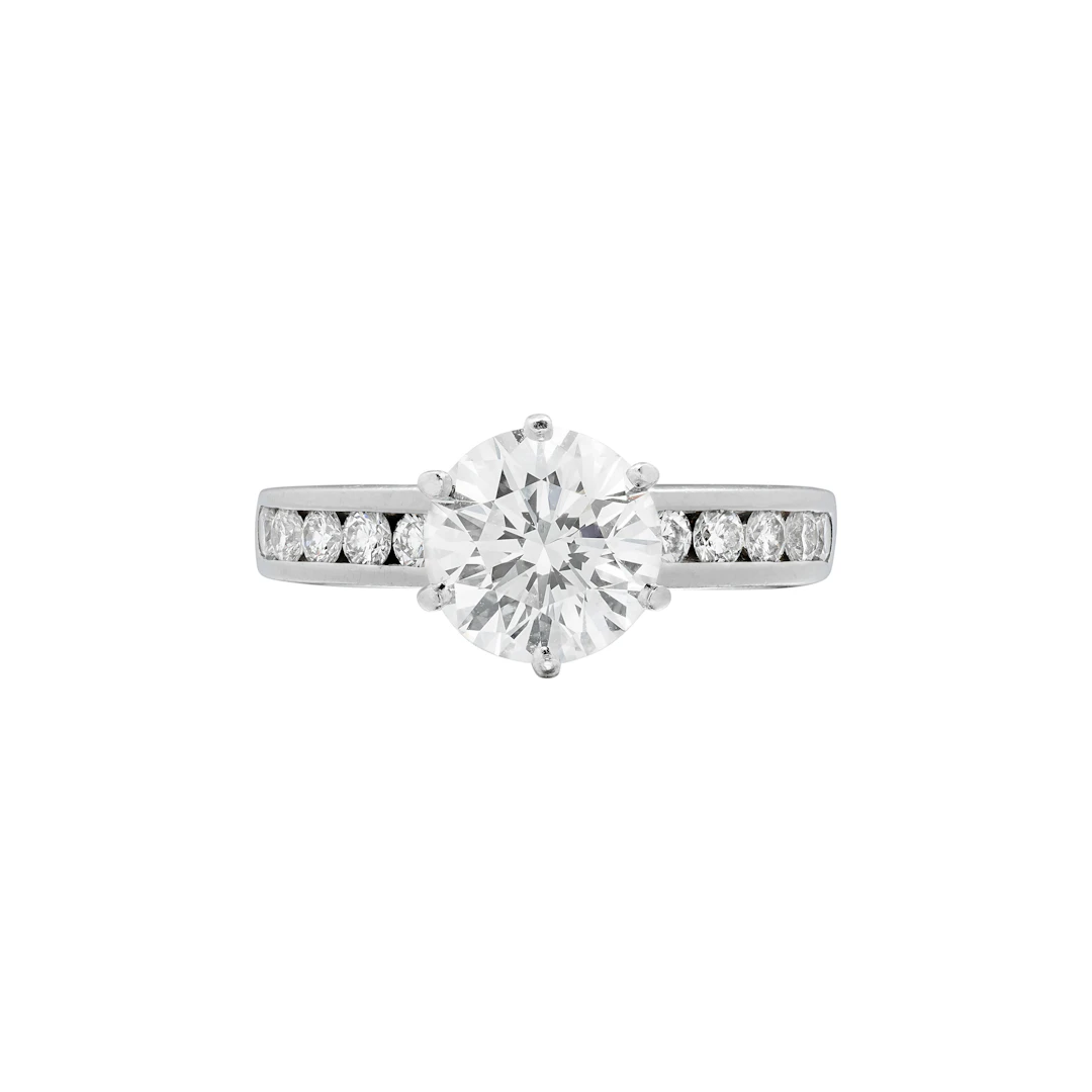 Platinum, 1.59ct Round Brilliant Cut Diamond and Diamond Engagement Ring
