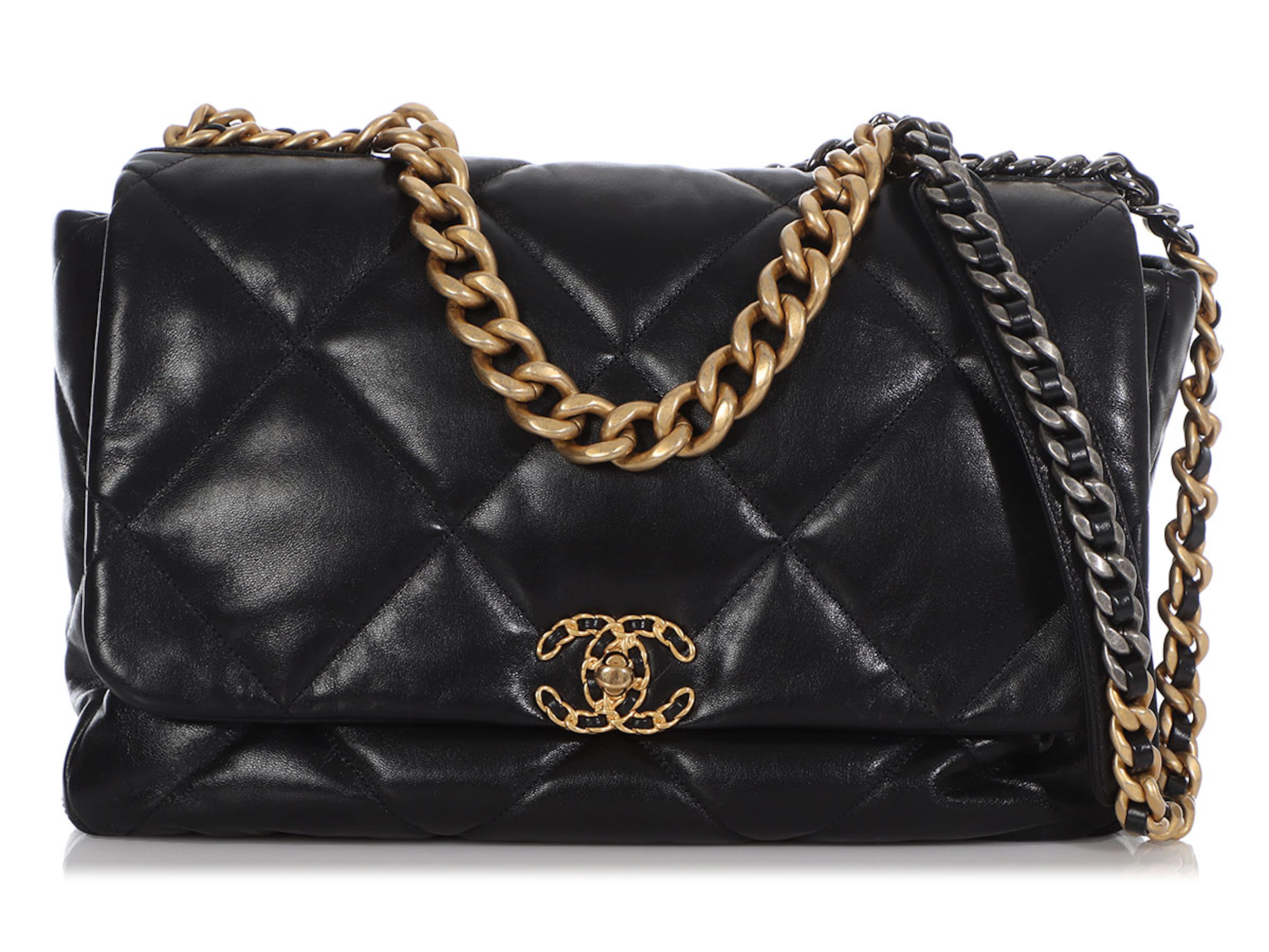 Black Quilted Goatskin Maxi 19 Flap Gold Silver and Ruthenium Hardware, 2021