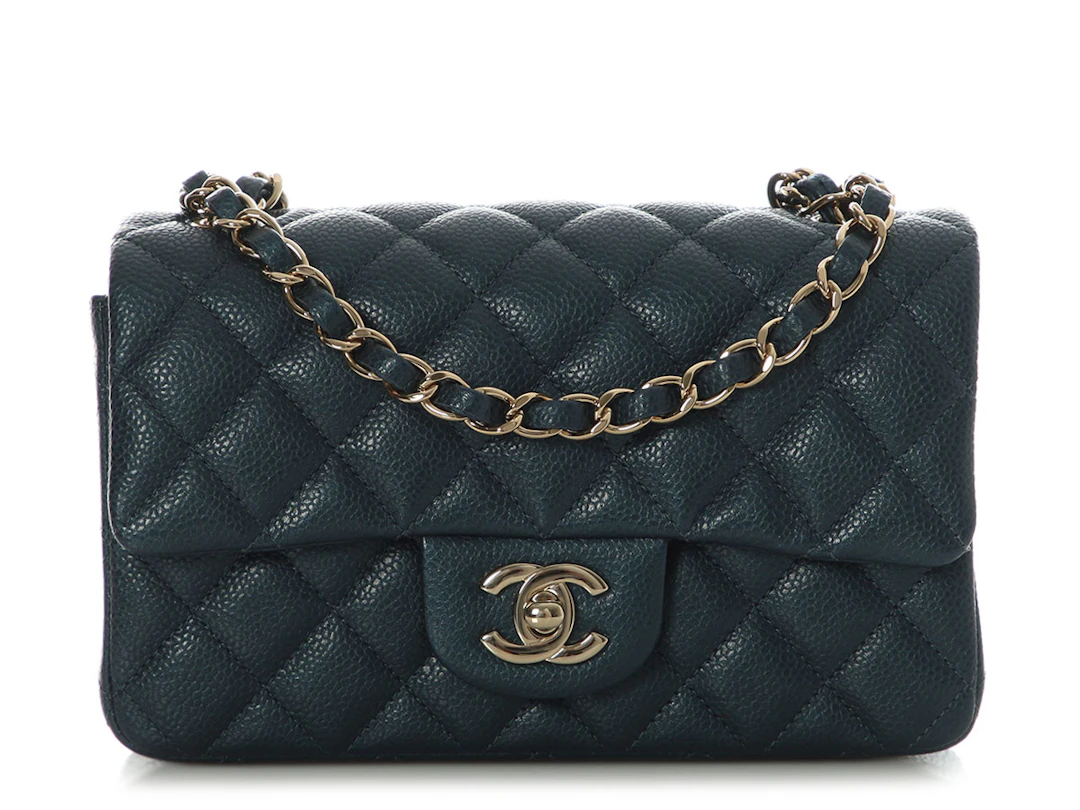 Dark Blue Quilted Caviar Mini Classic Flap Bag Gold Hardware, 2018