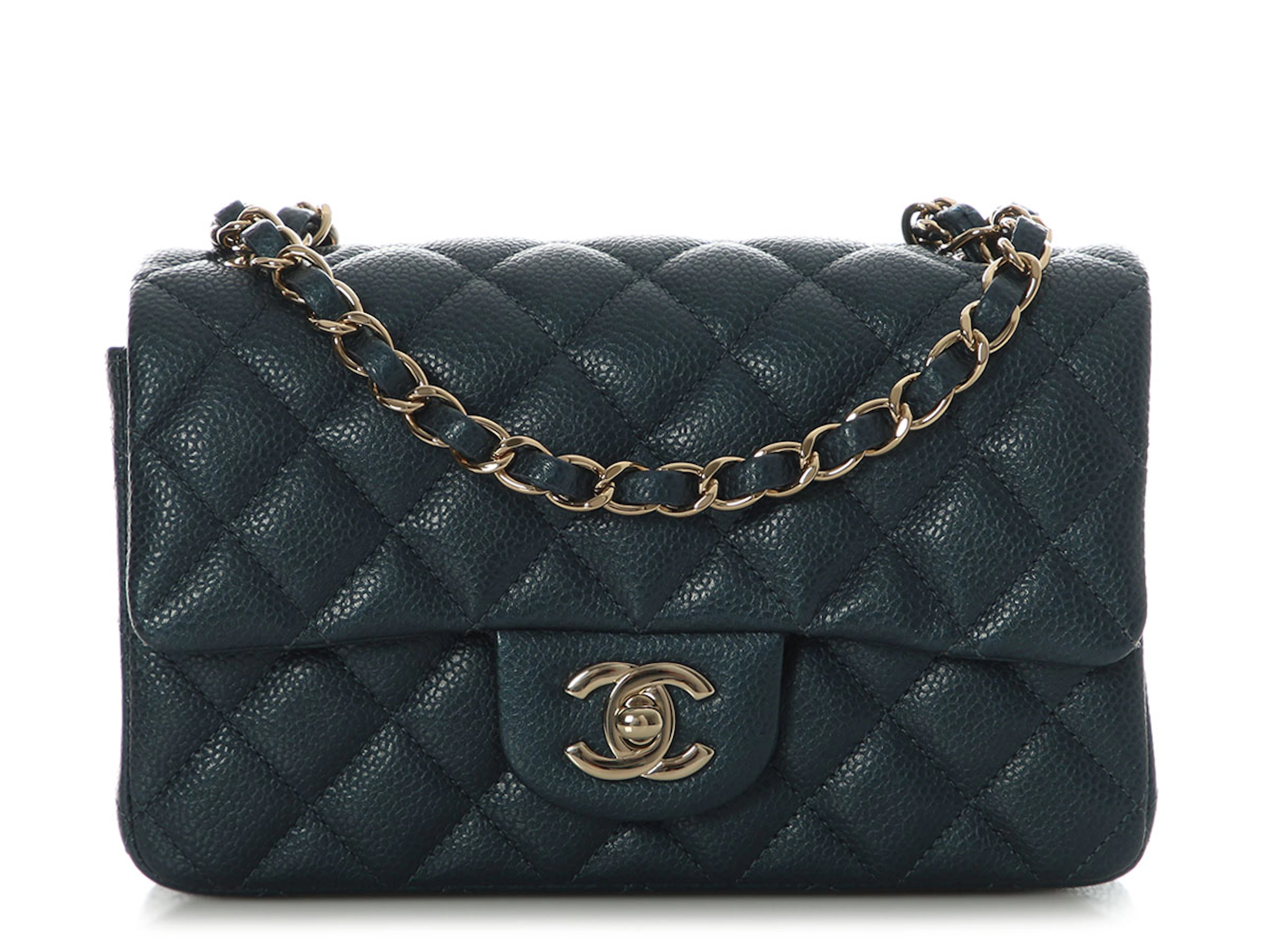 Dark Blue Quilted Caviar Mini Classic Flap Bag Gold Hardware, 2018