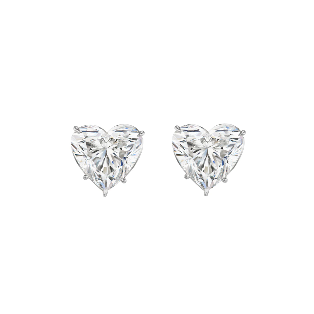 Platinum and 6.02ctw Heart Shape Diamond Stud Earrings