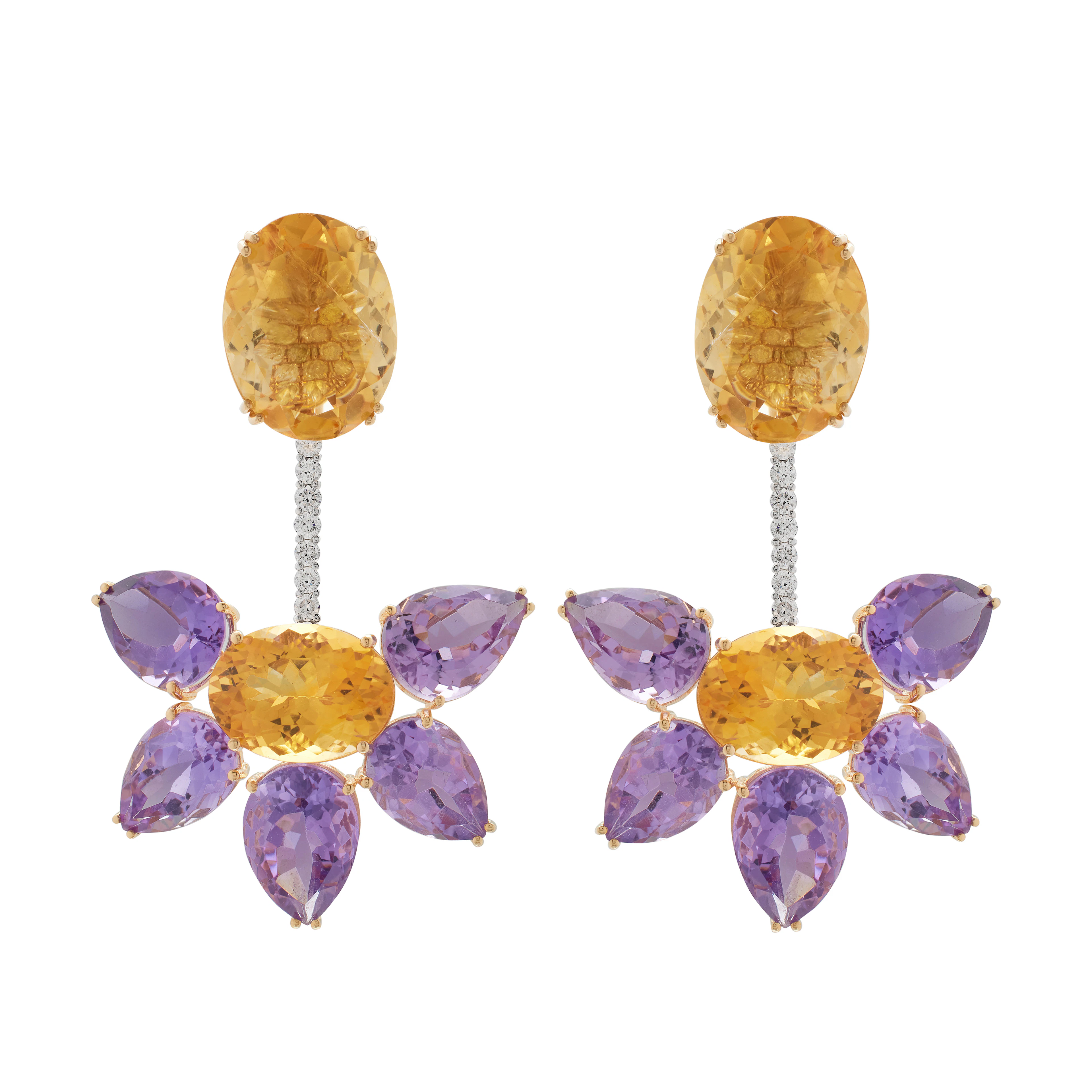 Gold, Amethyst, Citrine and Diamond Drop Earclips