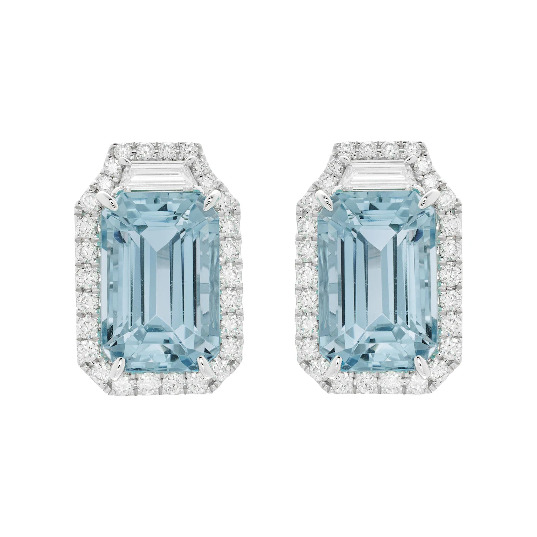 White Gold, 8.65ctw Aquamarine and Diamond Stud Earrings