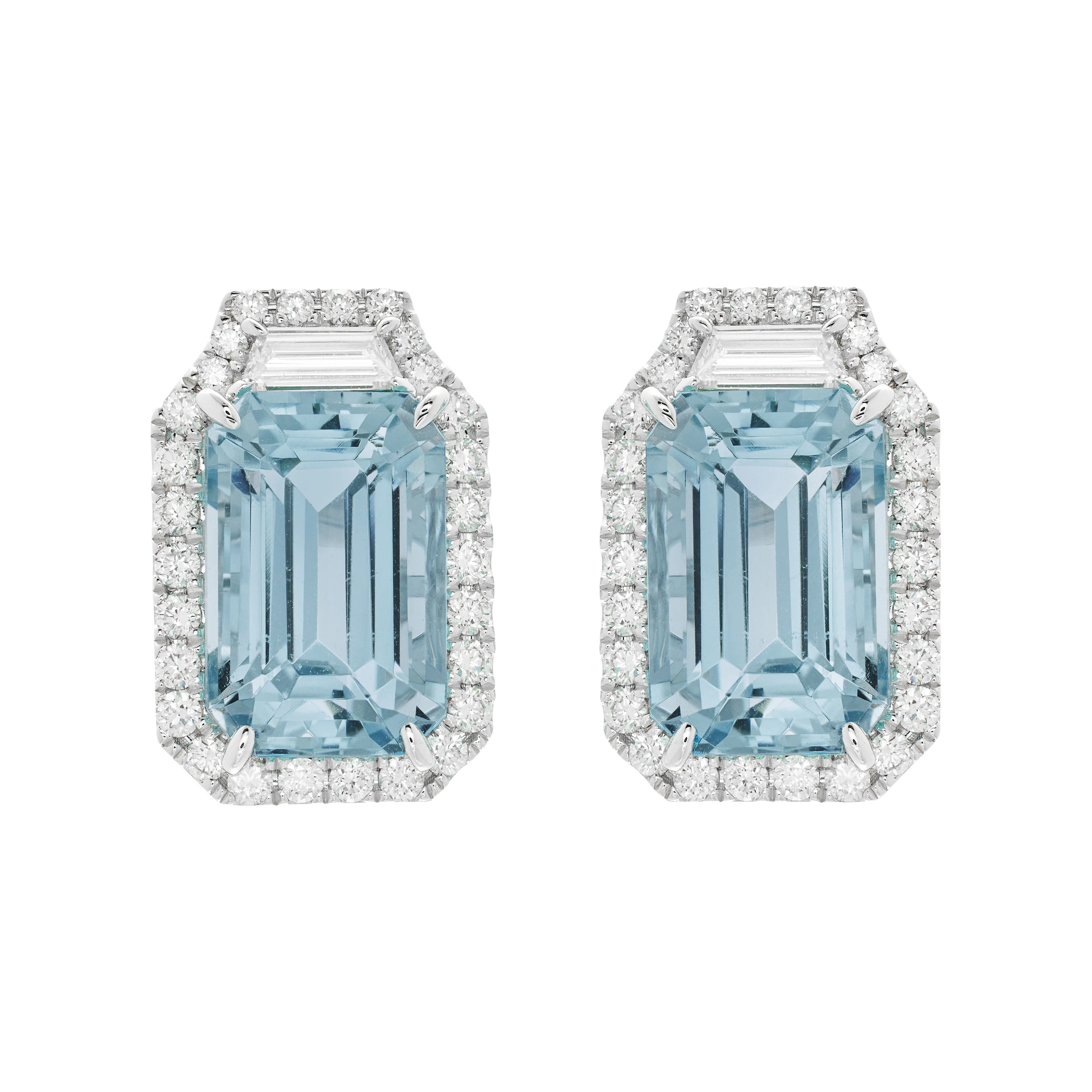 White Gold, 8.65ctw Aquamarine and Diamond Stud Earrings