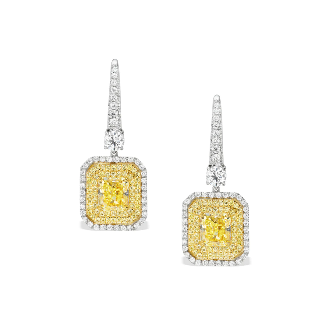 Platinum, Gold, 4.05ct Radiant Cut Fancy Yellow Diamond and Diamond