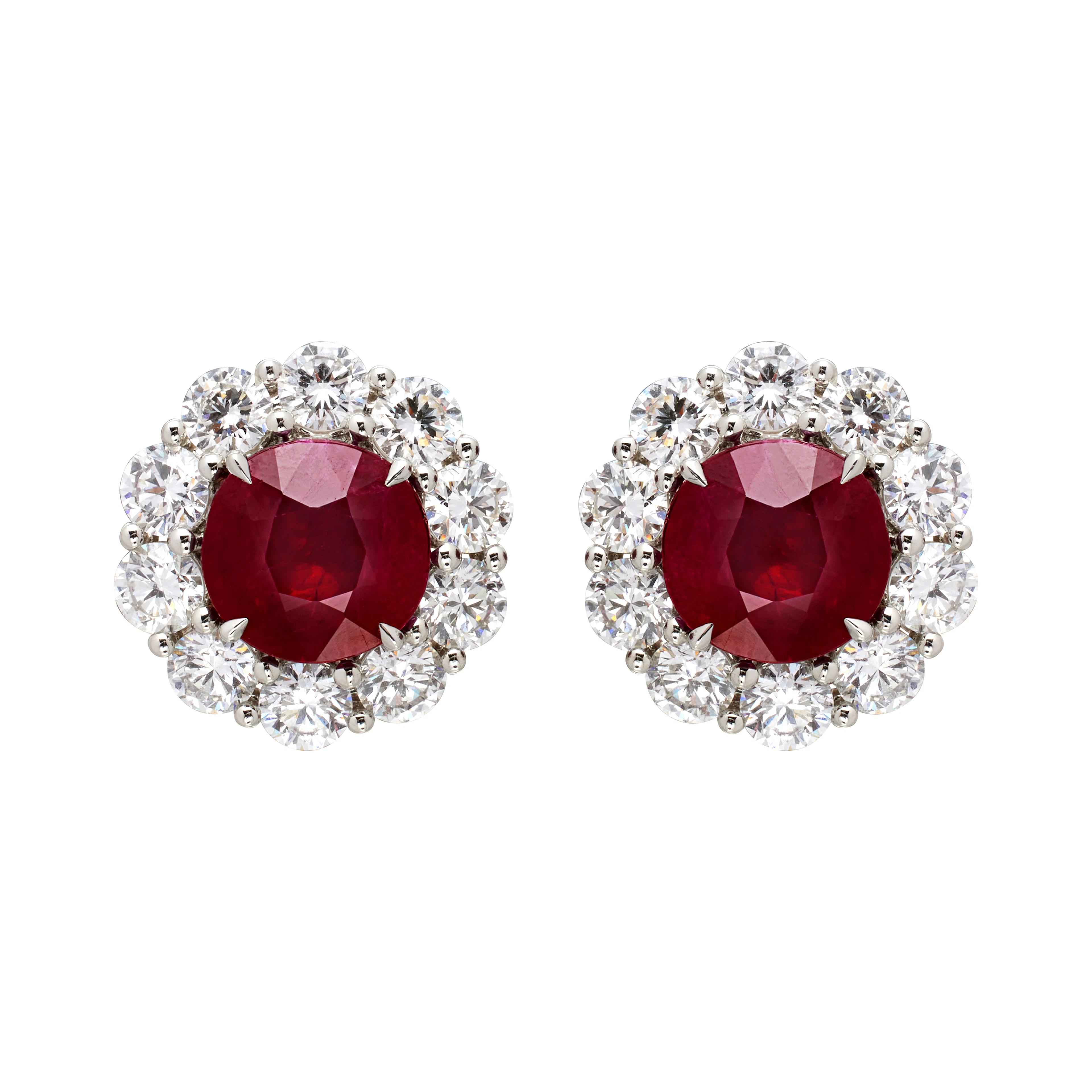 Platinum, 3.81ctw Burmese Pigeon's Blood Ruby and Diamond Stud Earrings