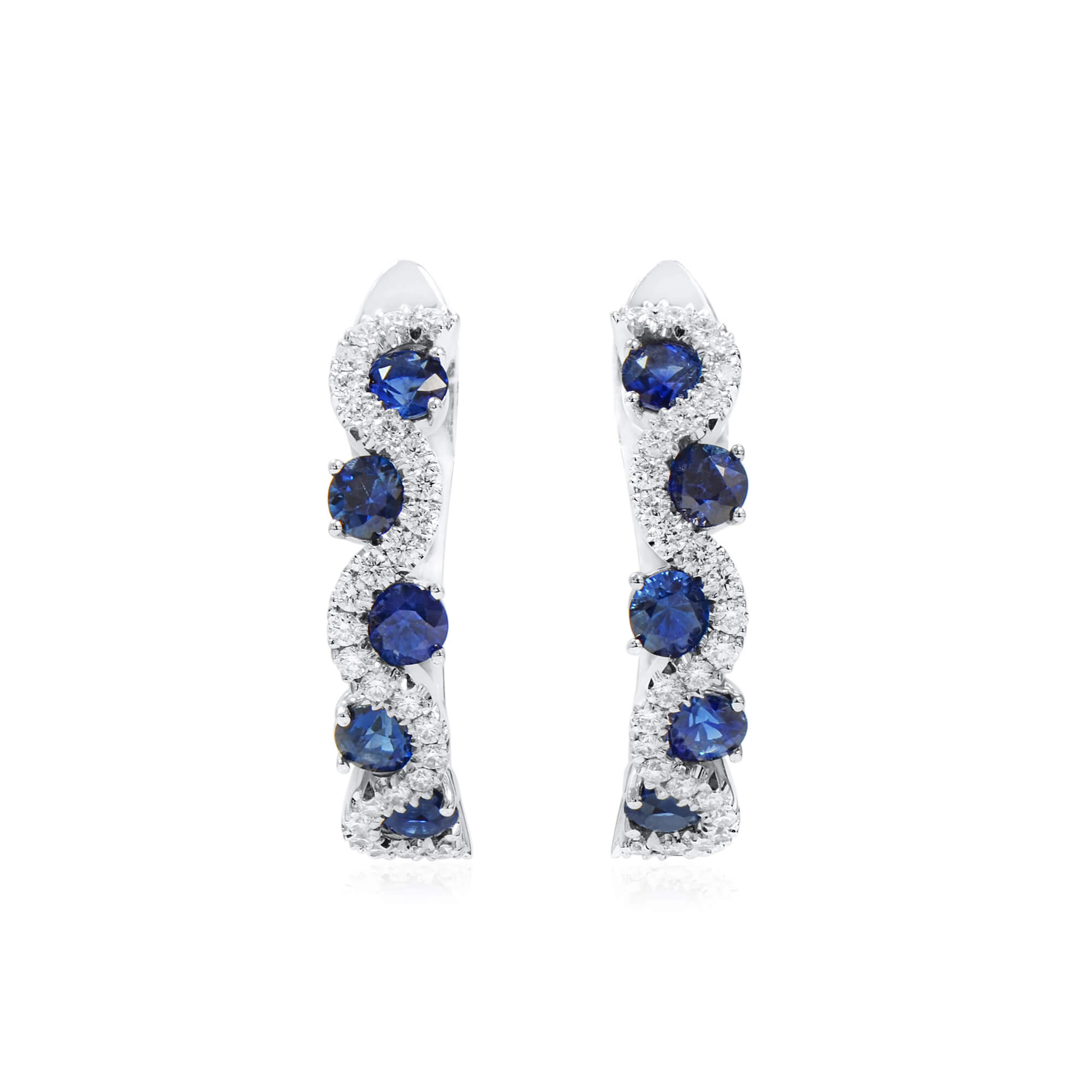 White Gold, Sapphire and Diamond Hoop Earrings