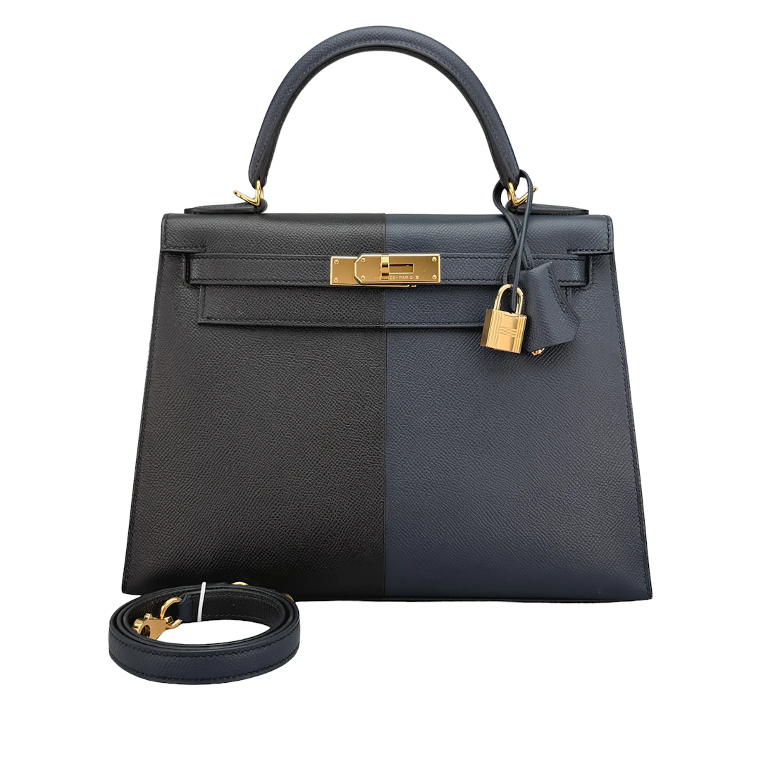 Black, Bleu Indigo and Bleu Frida Tri-Color Epsom Casaque Sellier