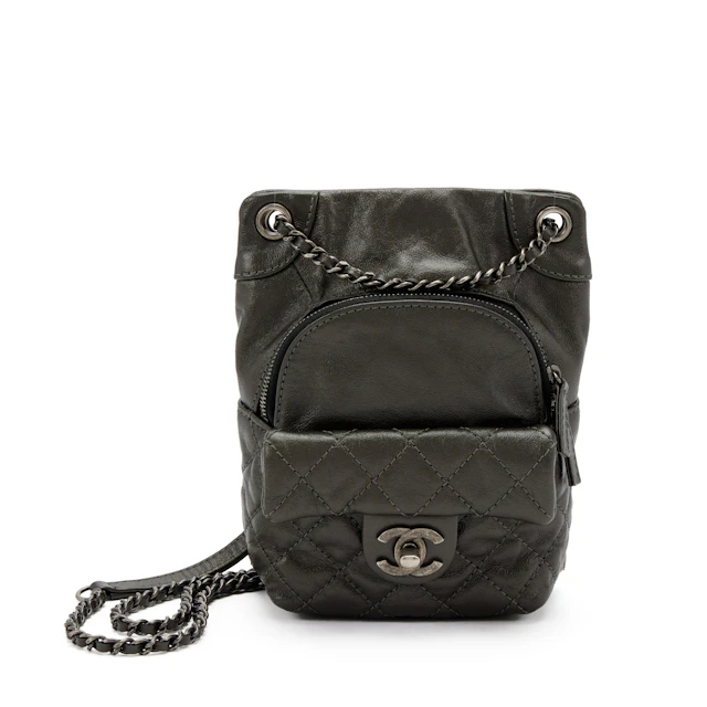Metallic Bronze Quilted Calfskin Mini CC Flap Backpack Aged Silver