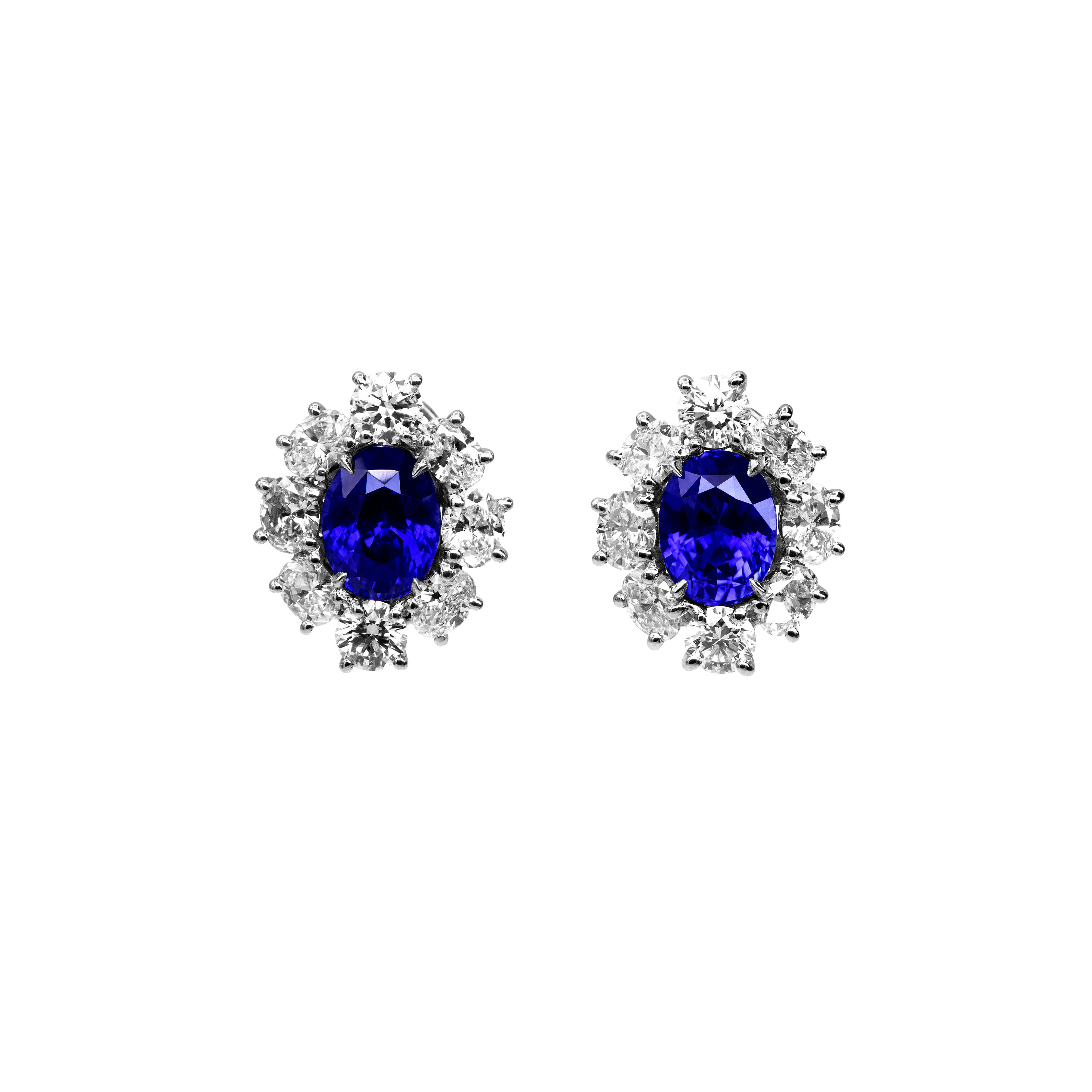 Platinum, White Gold, 6.53ct Ceylon Sapphire and Diamond Earclips
